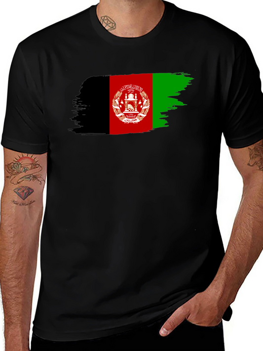 Afghanistan Flag Brush Stroke Black T-Shirt
