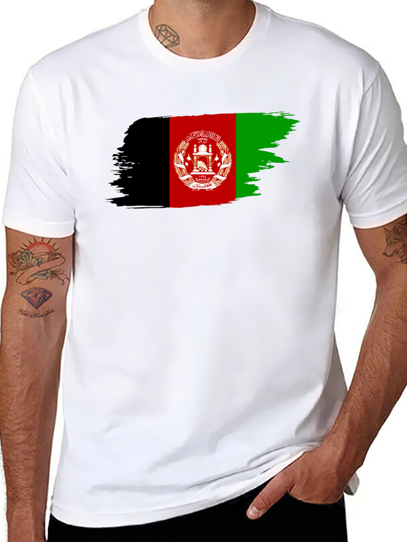 Afghanistan Flag Brush Stroke Black T-Shirt