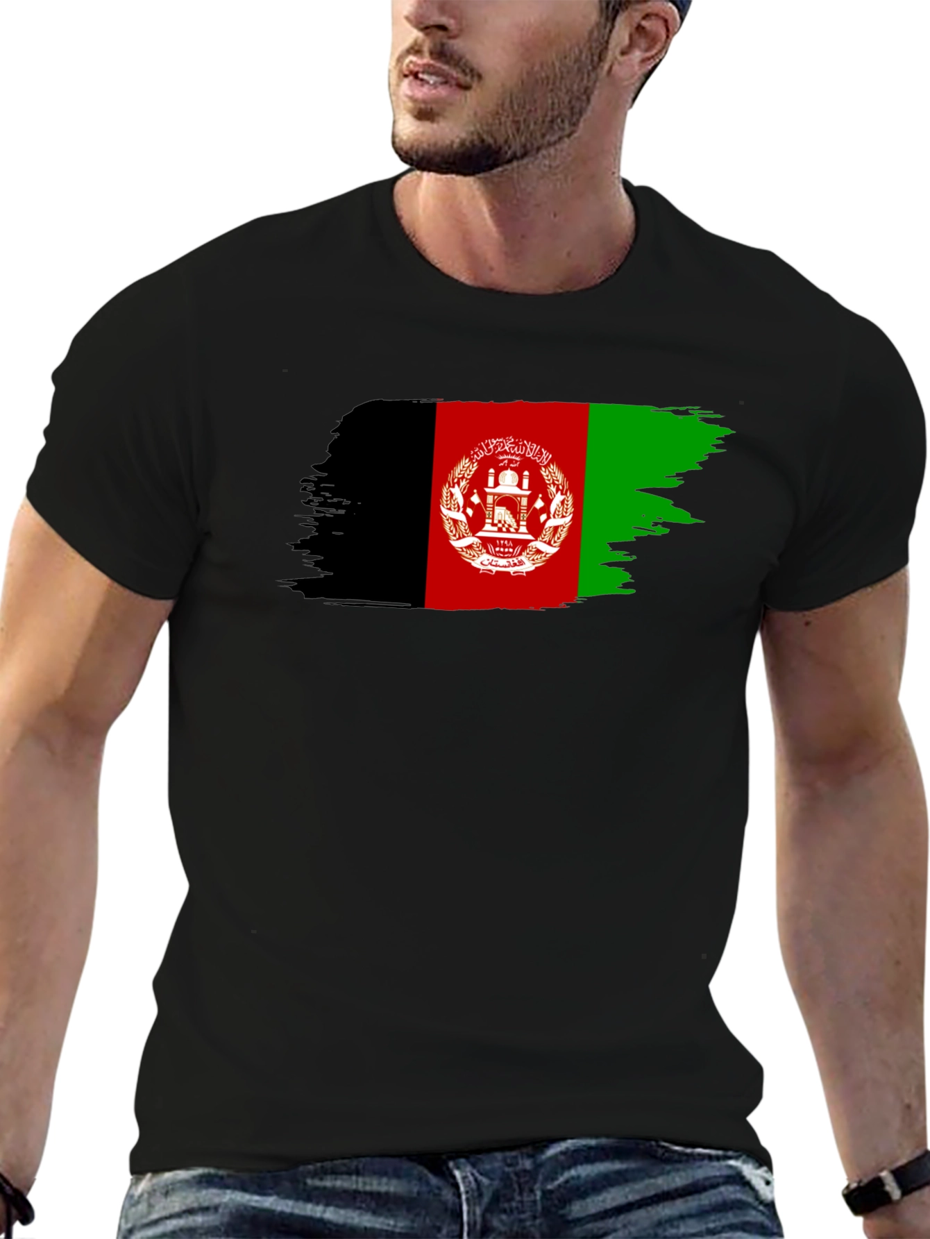 Afghanistan Flag Brush Stroke Black T-Shirt