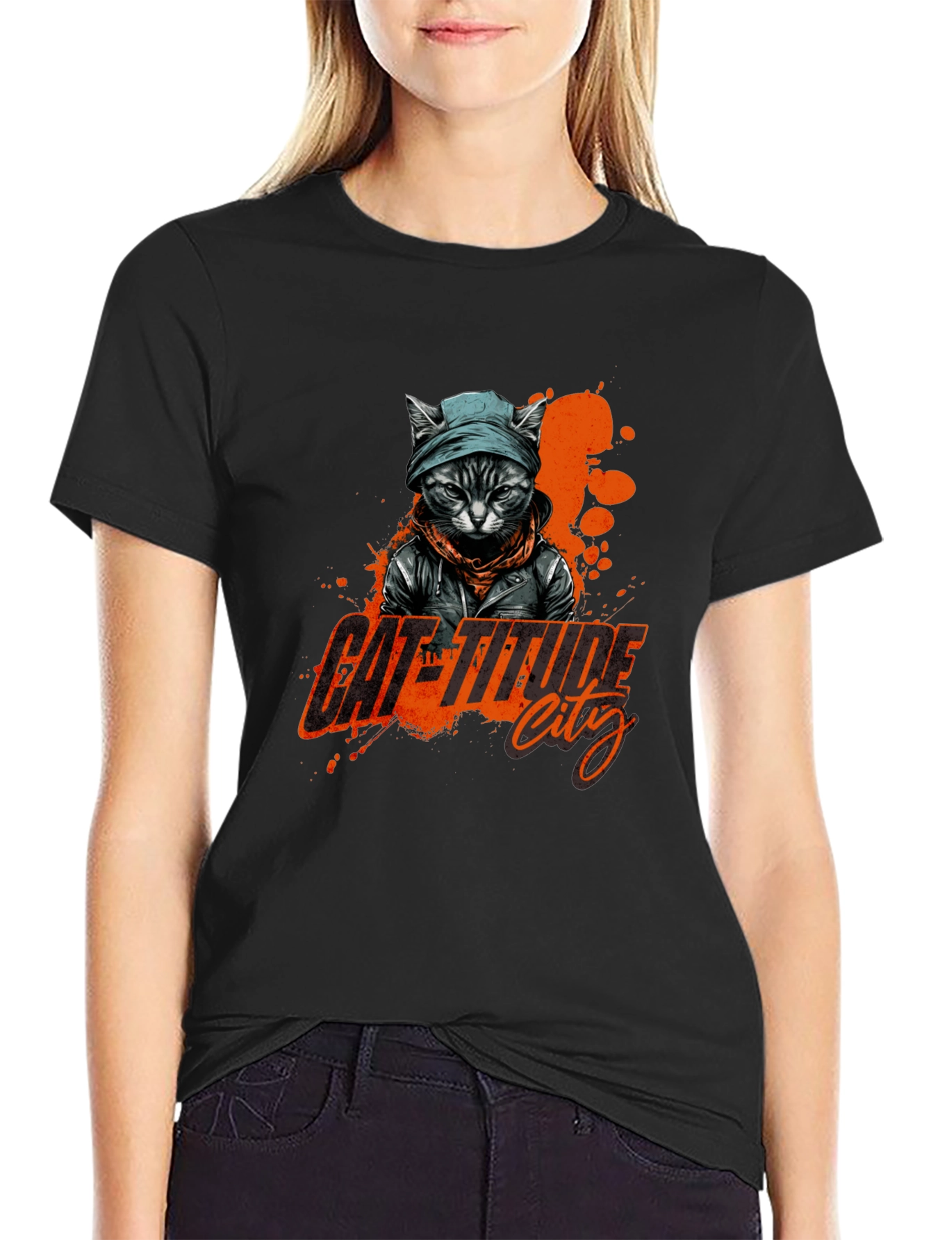Cat-Titude City Black T-Shirt