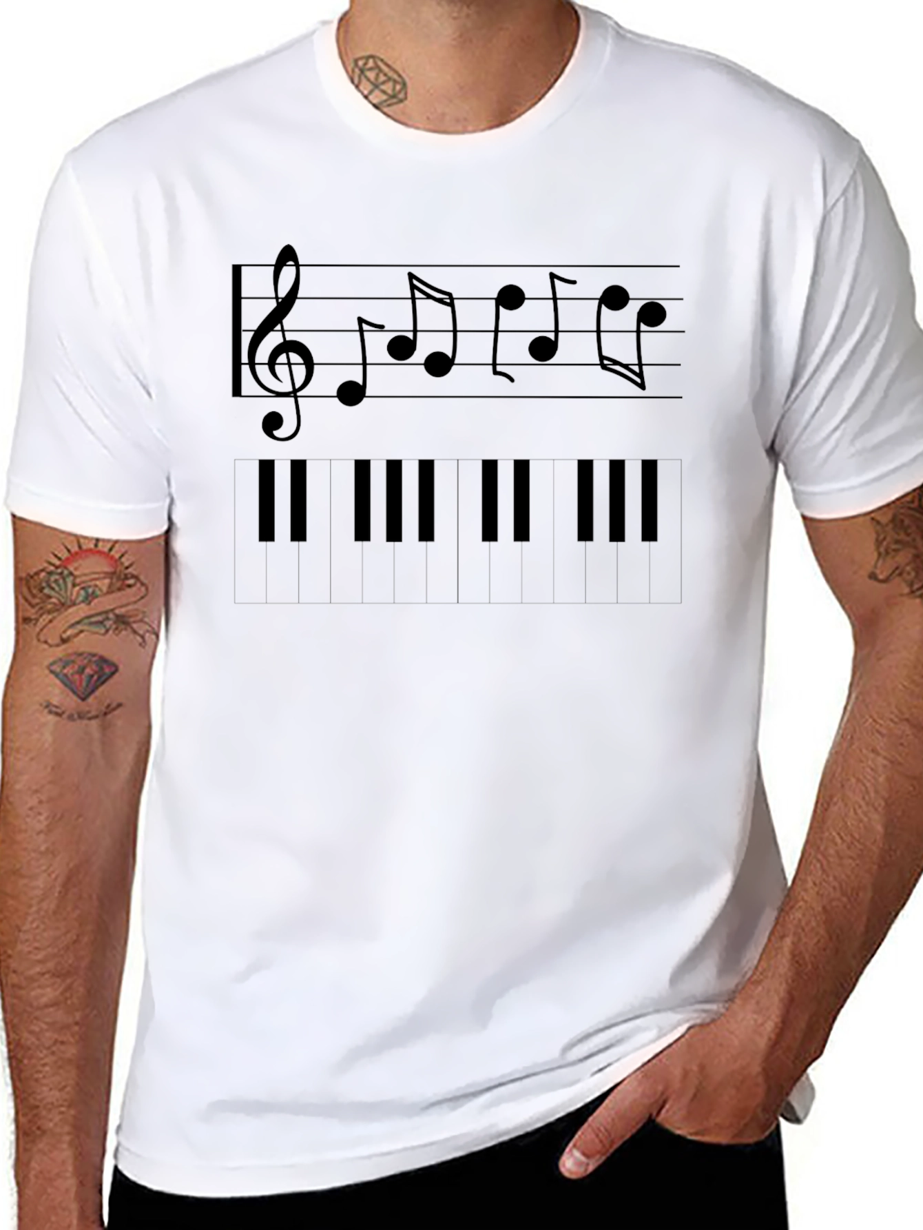Musical T-Shirt: Piano Keys & Notes Graphic Tee