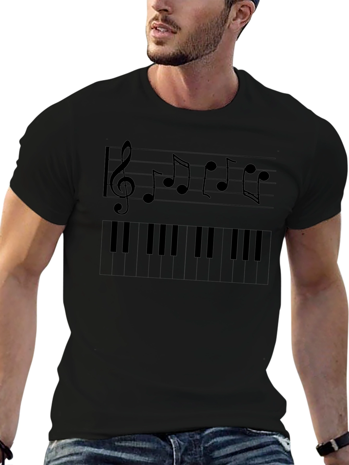 Musical T-Shirt: Piano Keys & Notes Graphic Tee