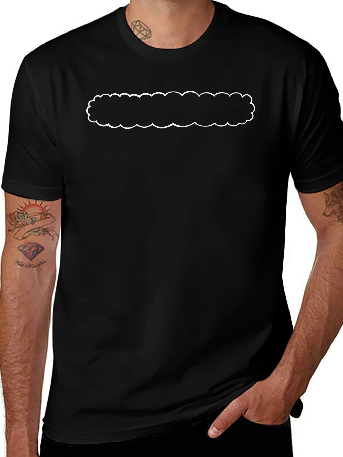Black T-Shirt with Custom Cloud Shape Print
