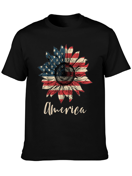 American Flag Sunflower Graphic T-Shirt