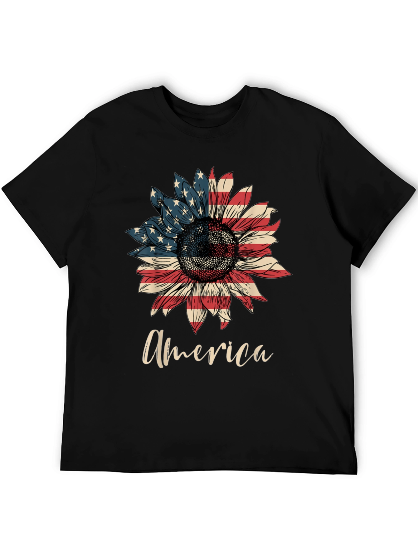 American Flag Sunflower Graphic T-Shirt