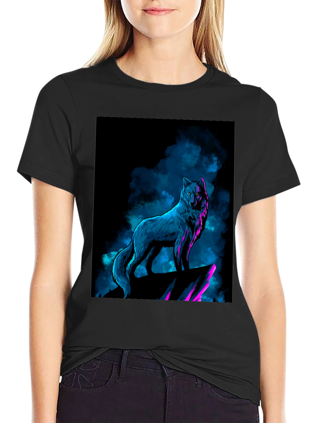 Wolf Graphic Tee - Neon Blue & Purple