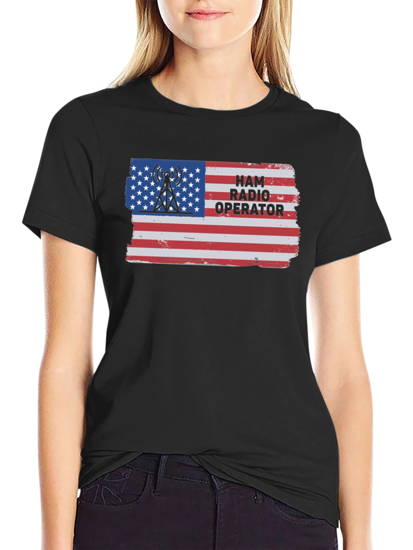 Ham Radio Operator USA Flag Graphic T-Shirt