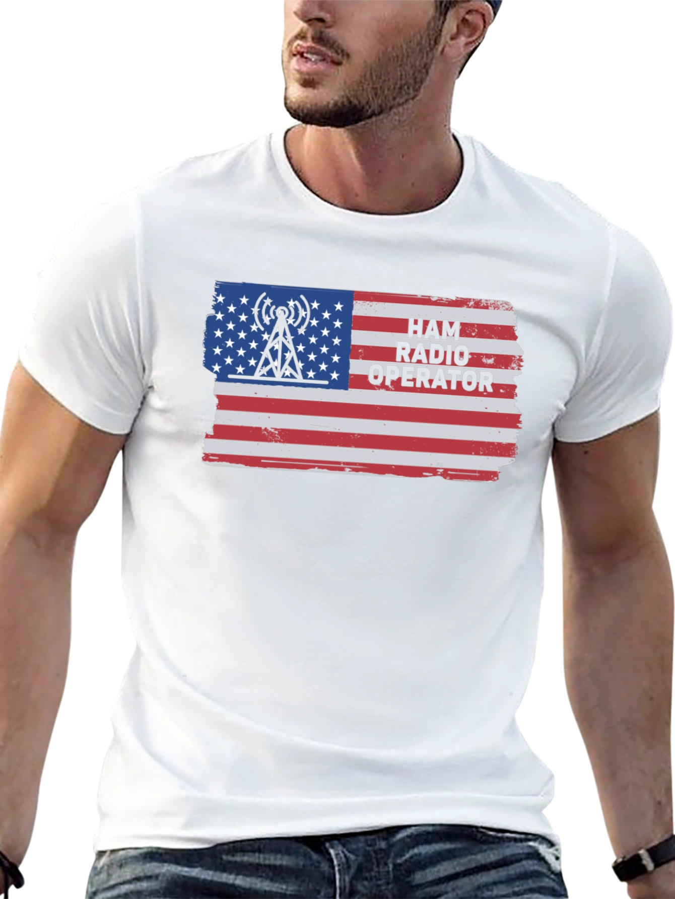 Ham Radio Operator USA Flag Graphic T-Shirt