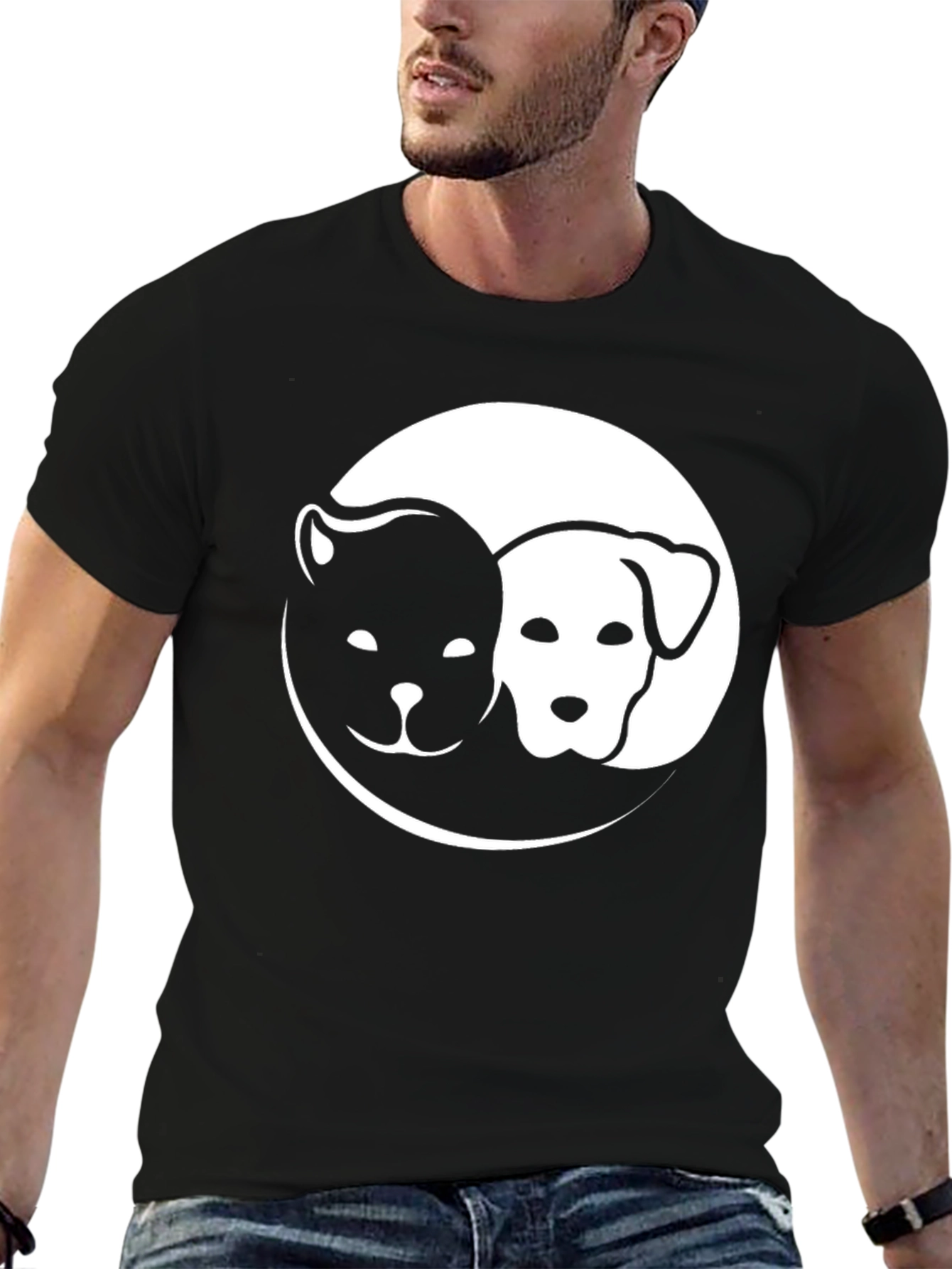 Yin Yang Dog Cat Graphic Tee - Black T-Shirt