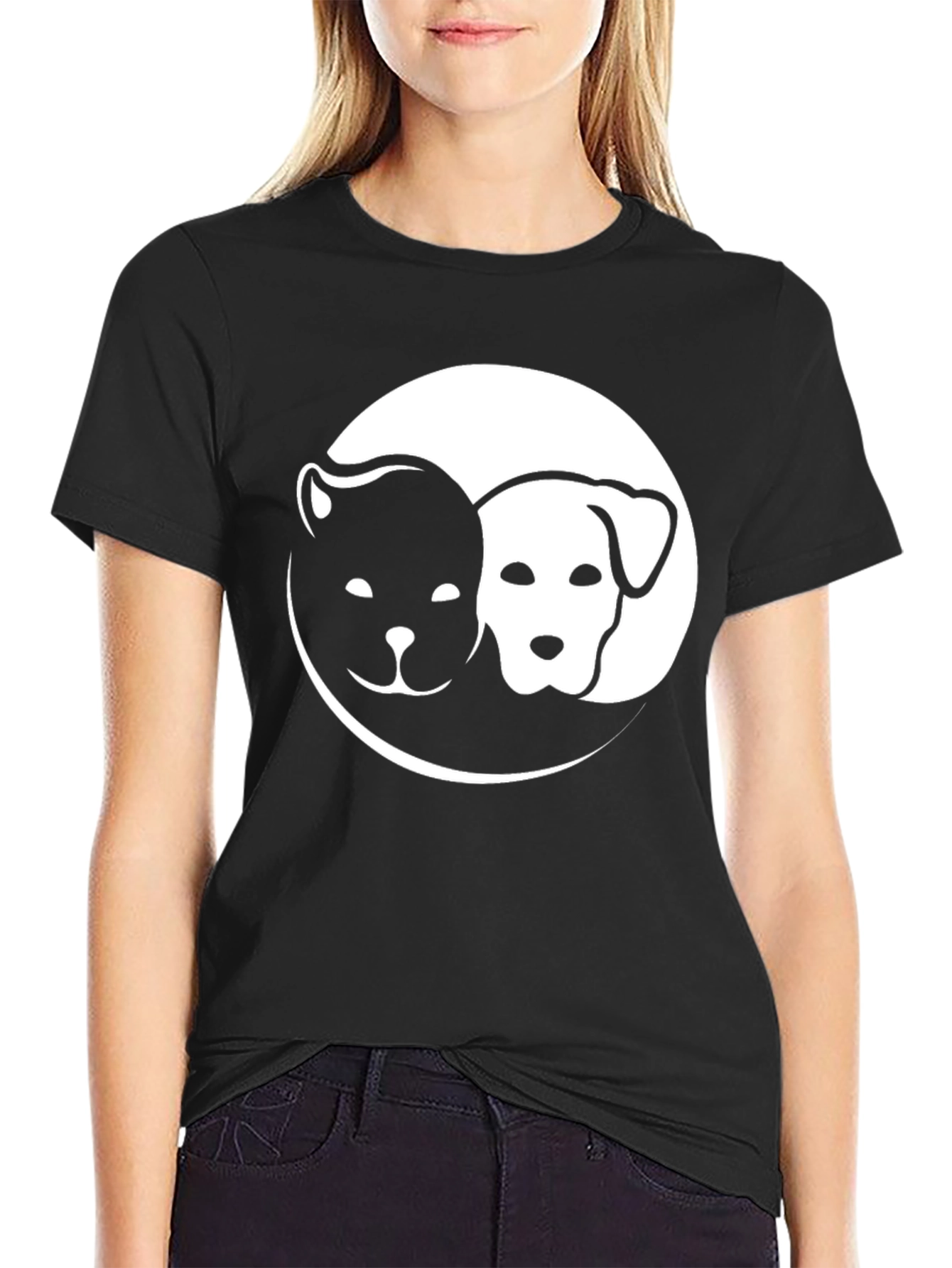 Yin Yang Dog Cat Graphic Tee - Black T-Shirt
