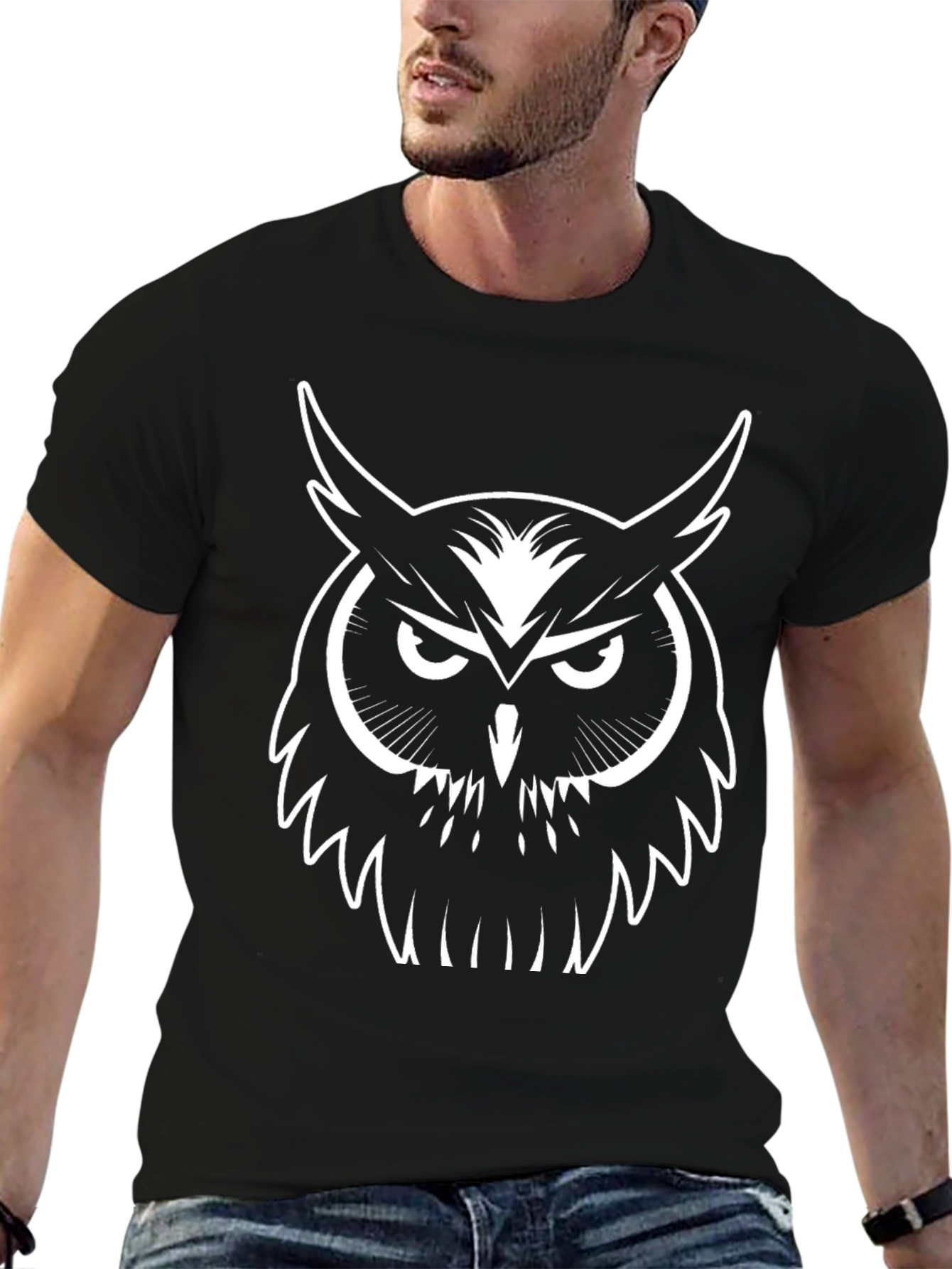 Black Owl Graphic Tee - Cool Bird Design