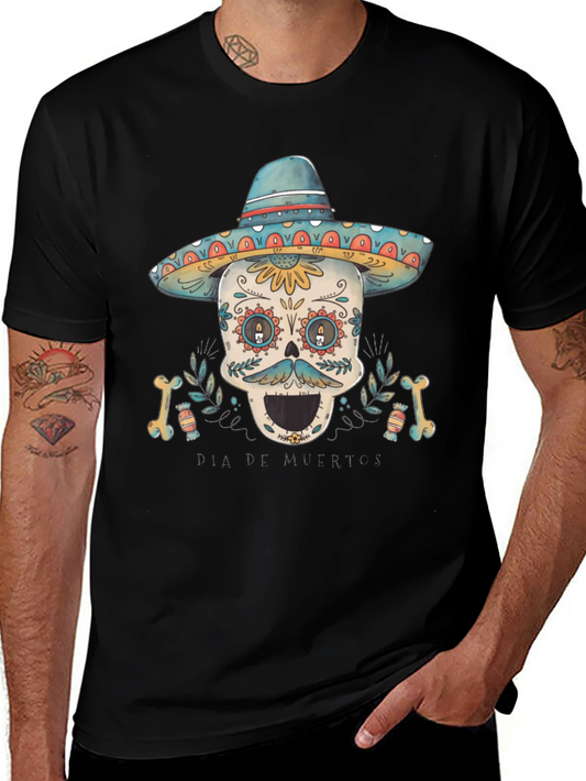 Day of the Dead Skull T-Shirt - Mens Black Tee