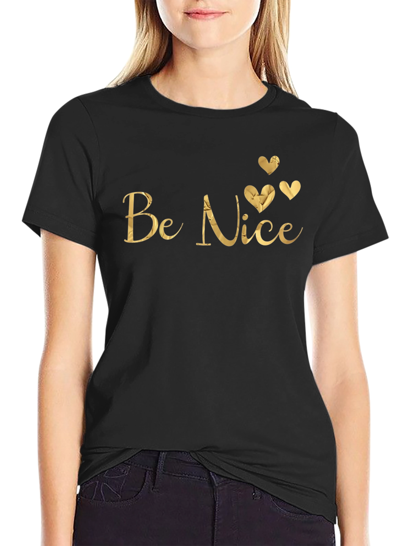 Be Nice Gold Foil Print T-Shirt