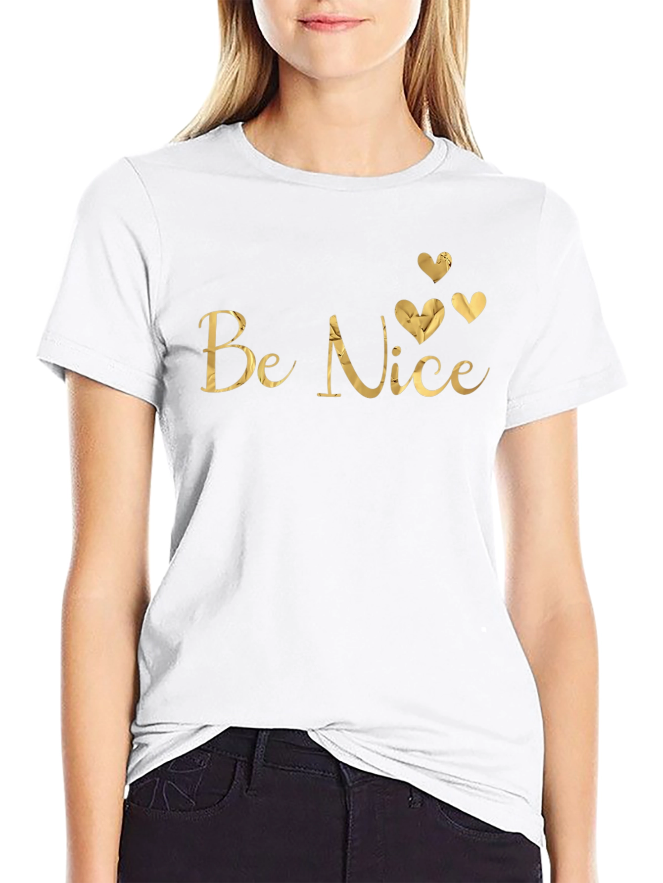 Be Nice Gold Foil Print T-Shirt
