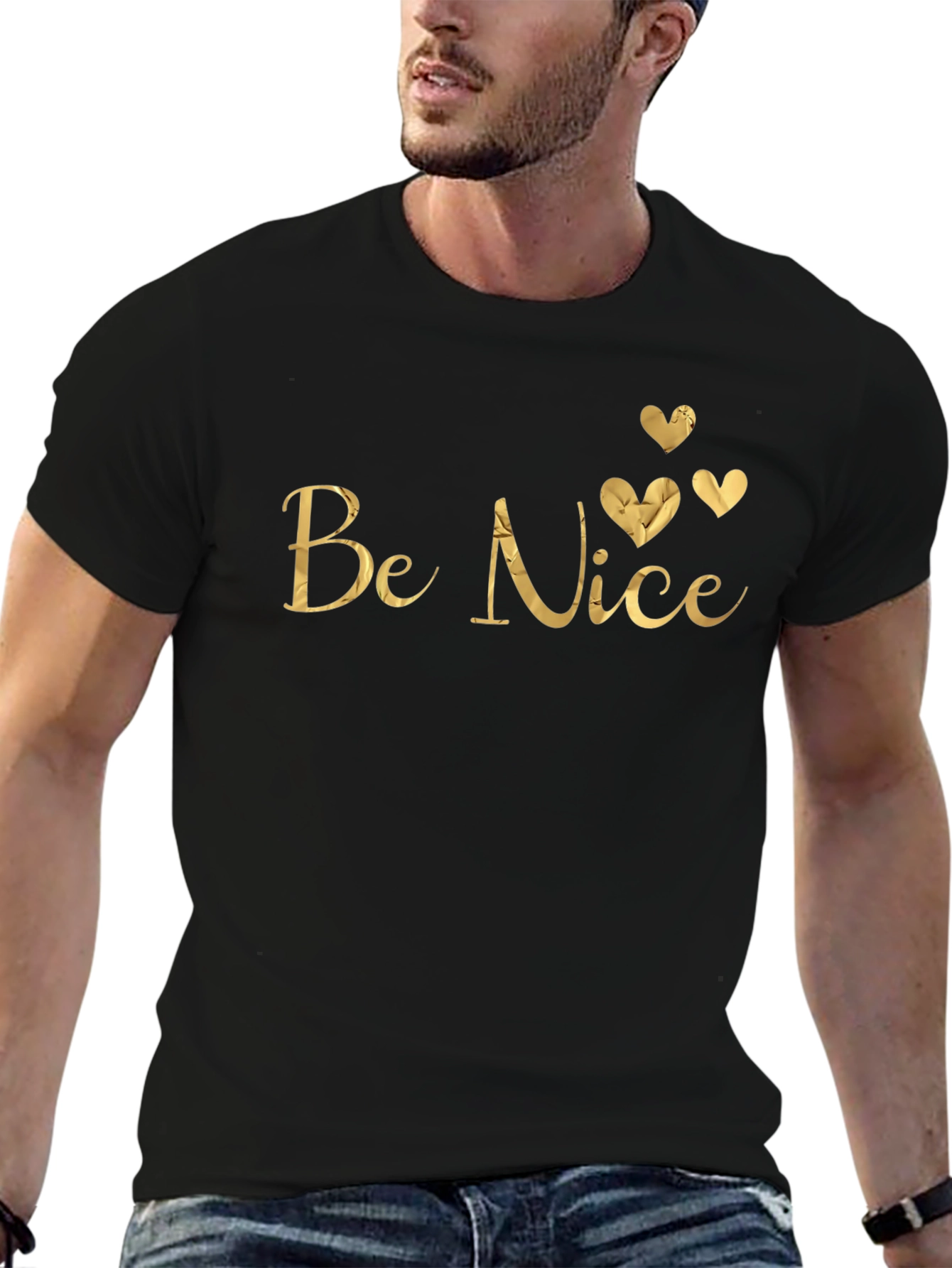Be Nice Gold Foil Print T-Shirt