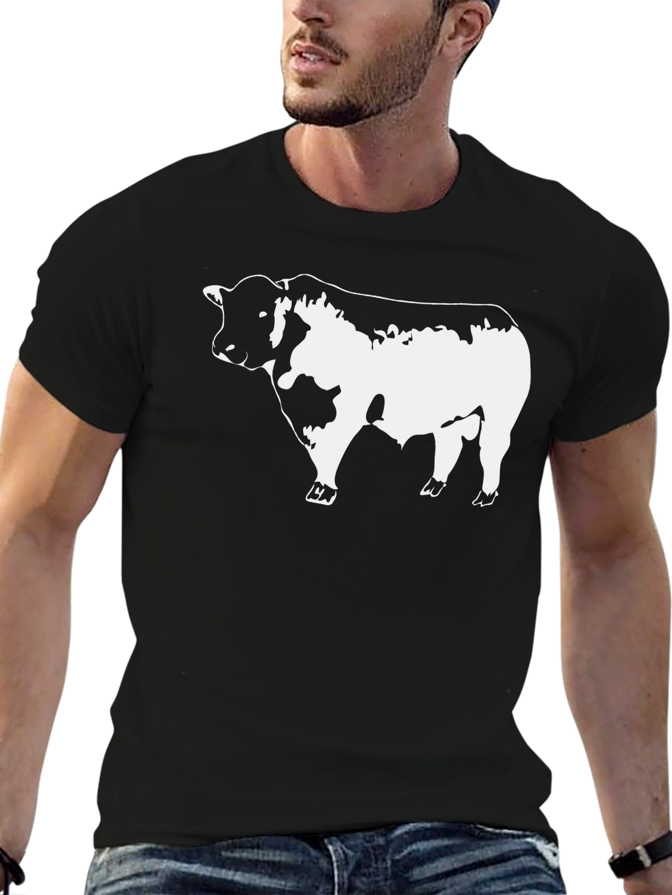 Black Bull Graphic Tee - Bold Animal Print T-Shirt