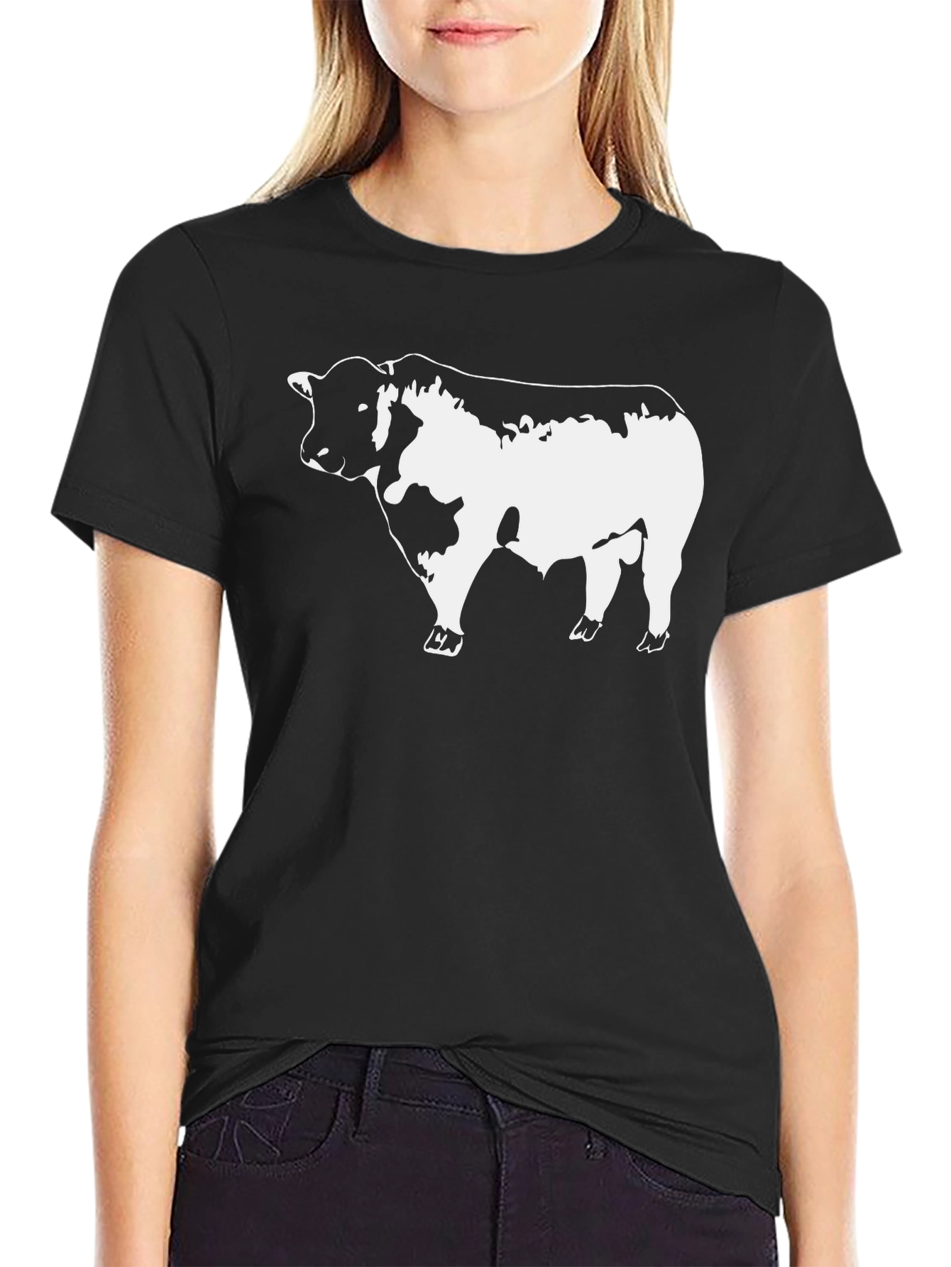 Black Bull Graphic Tee - Bold Animal Print T-Shirt
