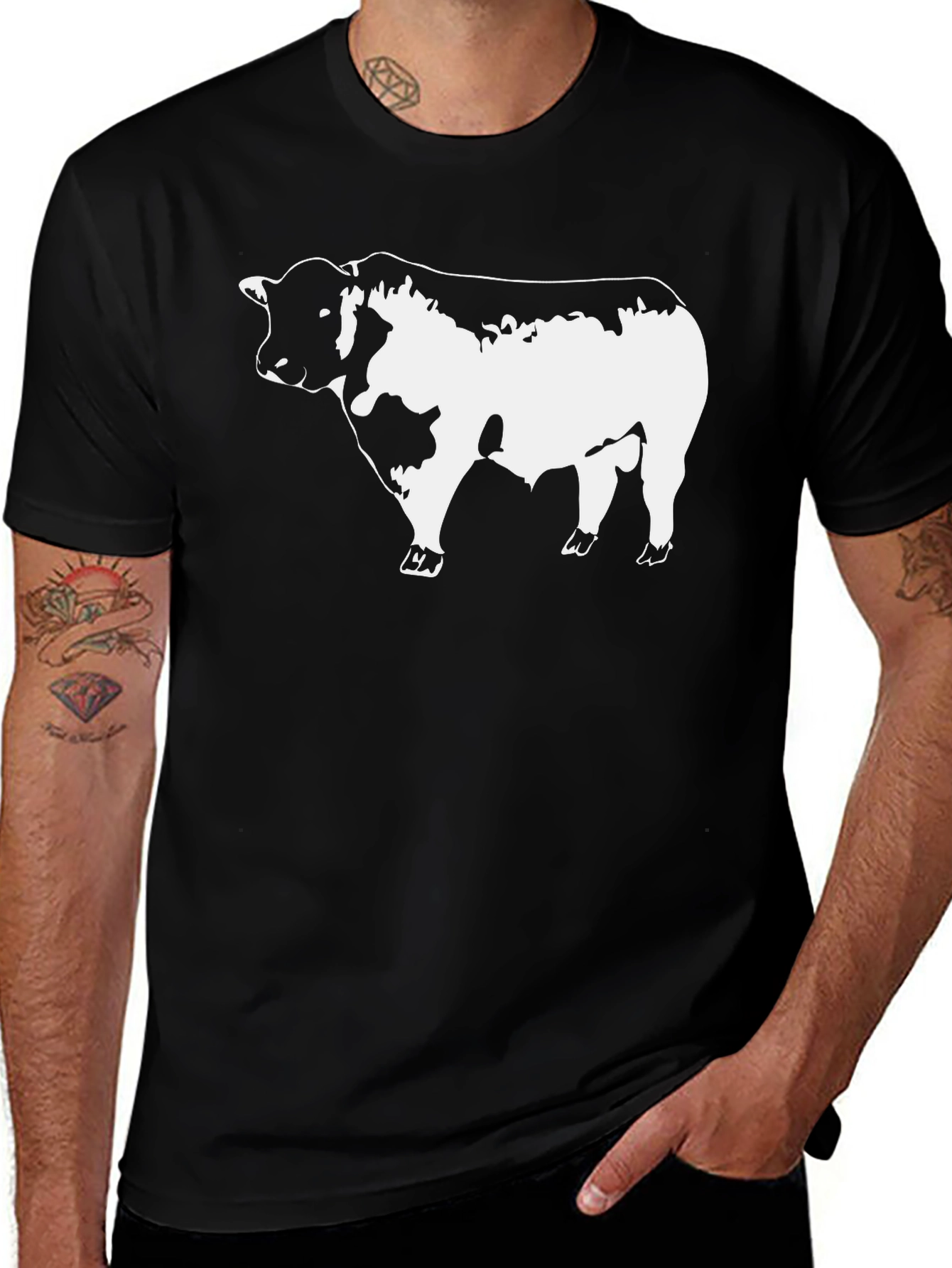 Black Bull Graphic Tee - Bold Animal Print T-Shirt