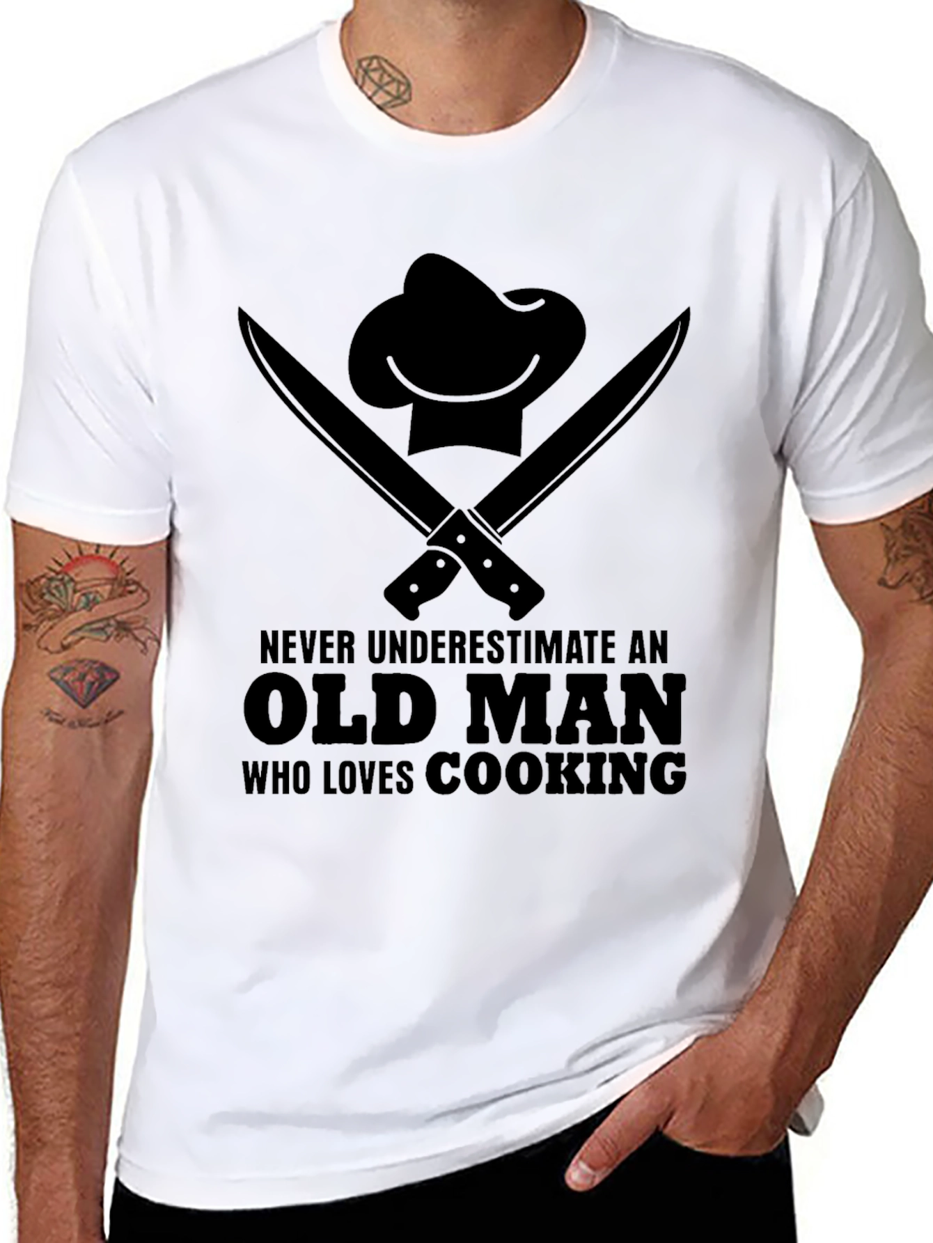 Old Man Cooking T-Shirt - Chef Hat Knife Graphic