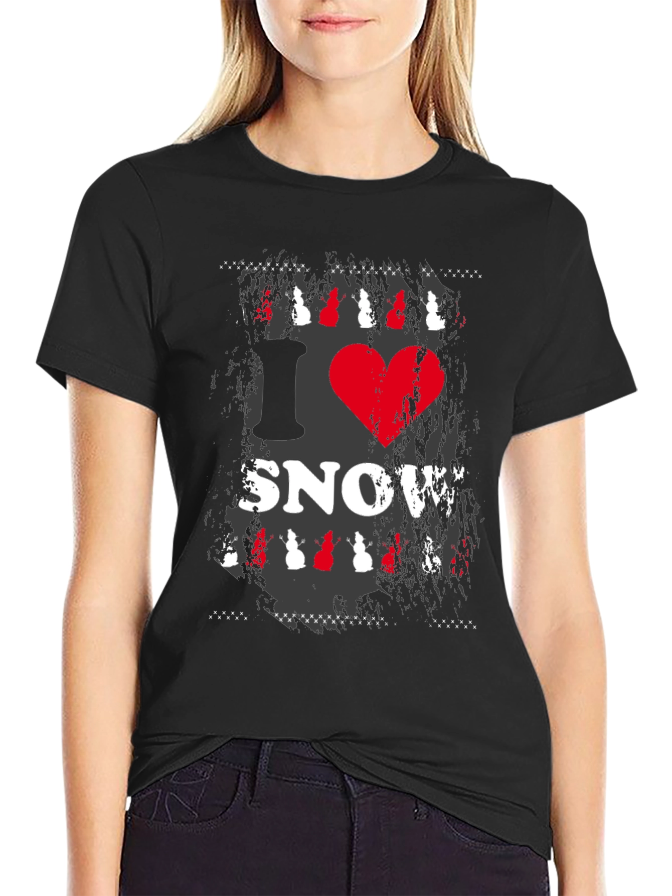 I Heart Snow Graphic Print Black T-Shirt