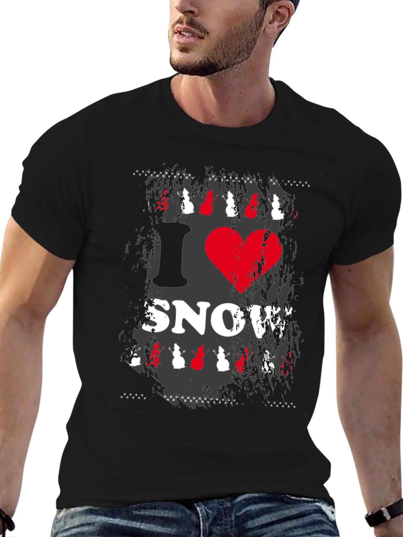 I Heart Snow Graphic Print Black T-Shirt