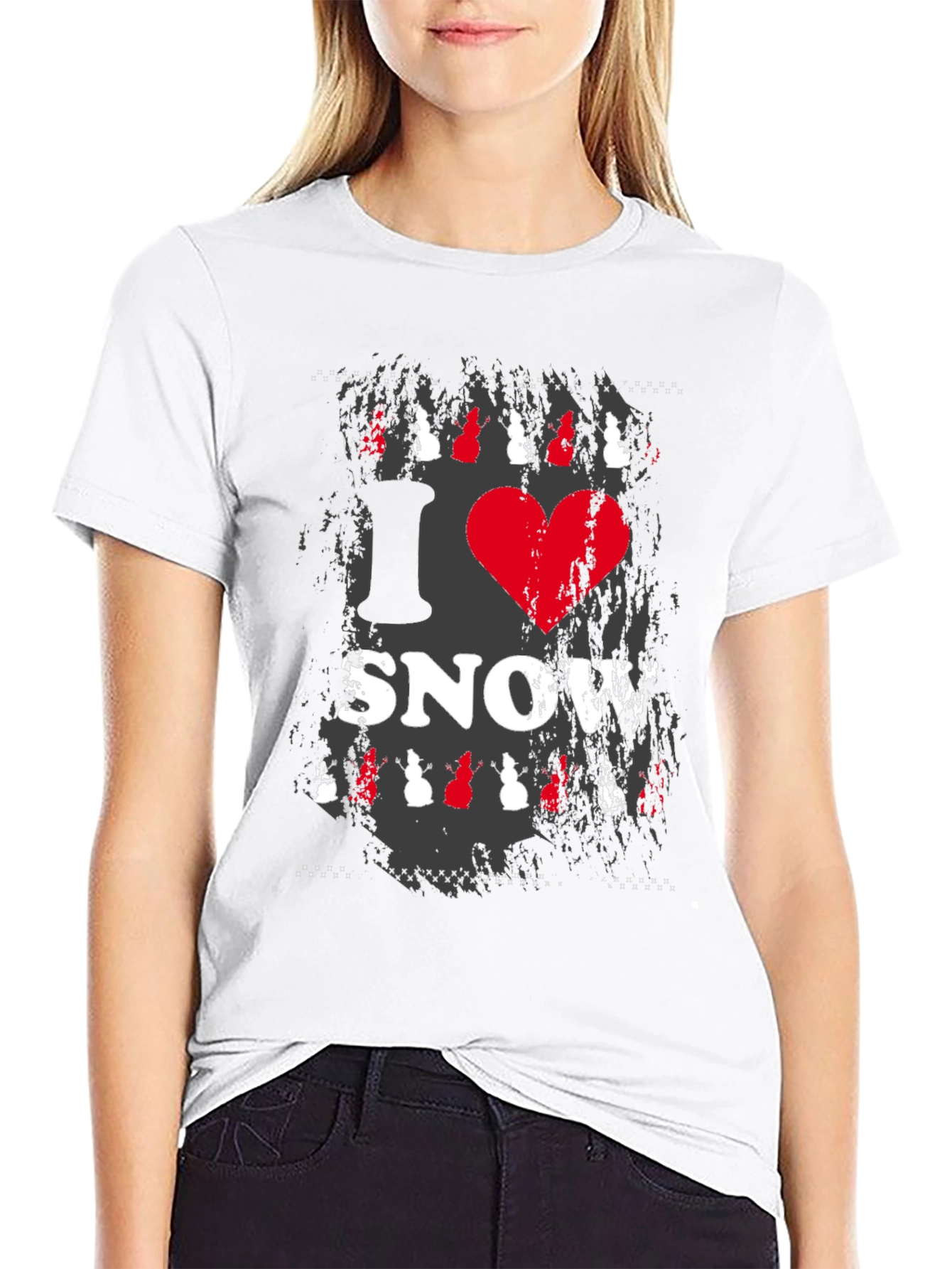 I Heart Snow Graphic Print Black T-Shirt