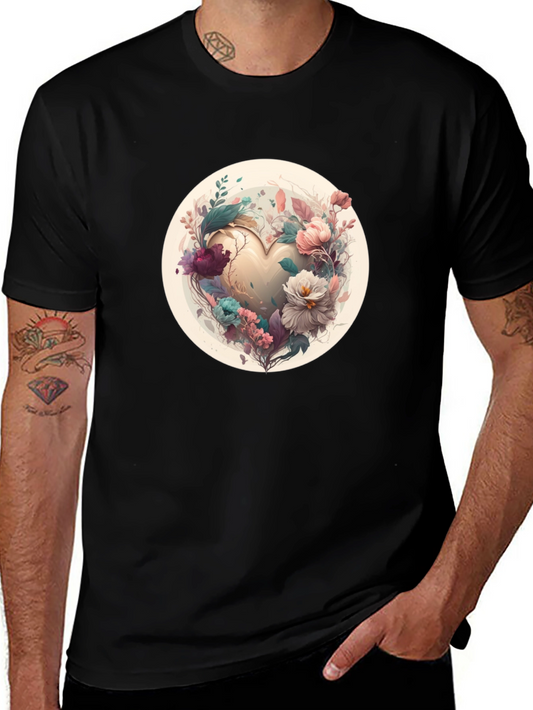 Floral Heart Graphic Tee - Stylish Unisex Black T-Shirt