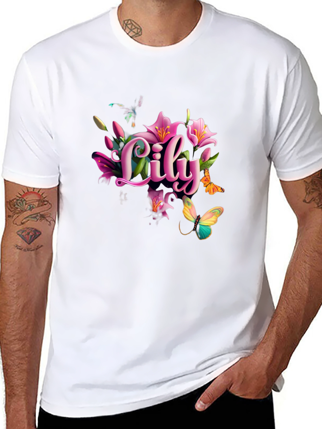 Lily Floral Butterfly Graphic T-Shirt