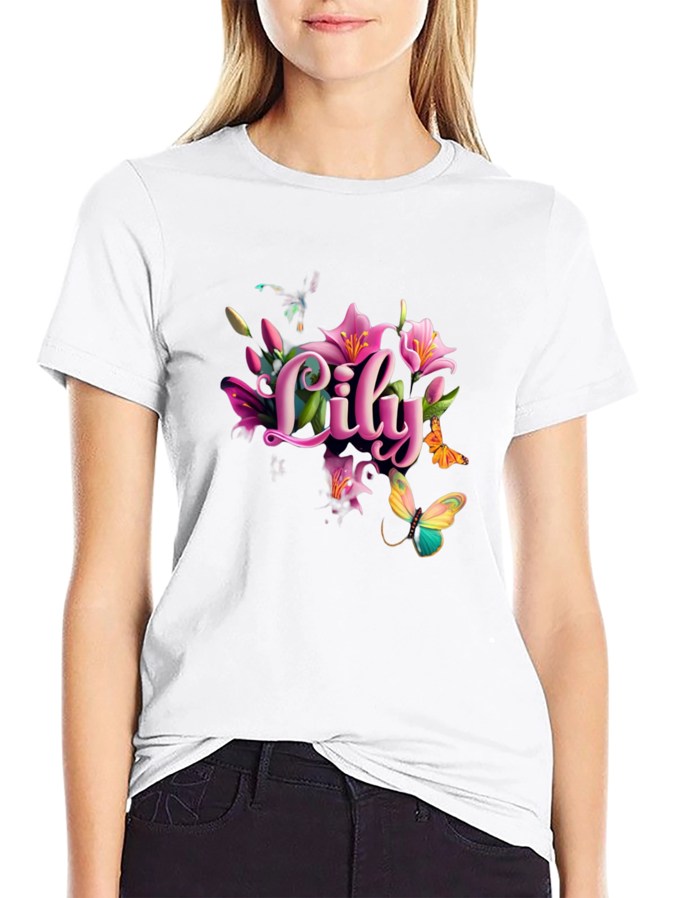 Lily Floral Butterfly Graphic T-Shirt