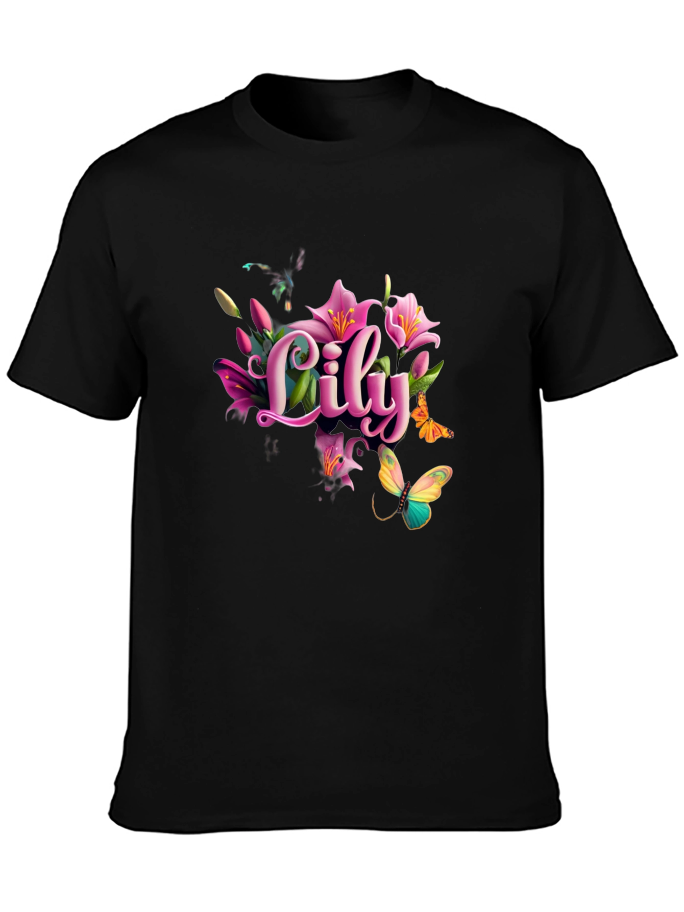 Lily Floral Butterfly Graphic T-Shirt