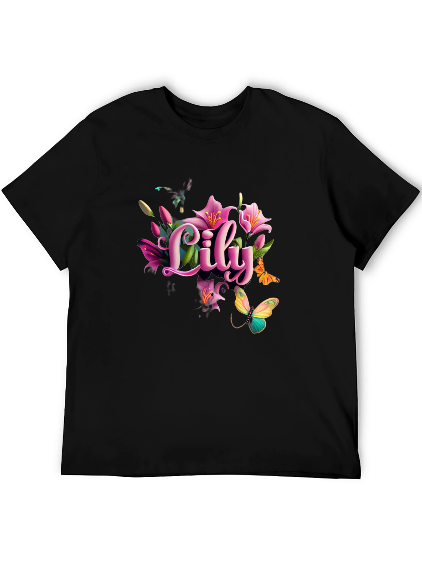 Lily Floral Butterfly Graphic T-Shirt