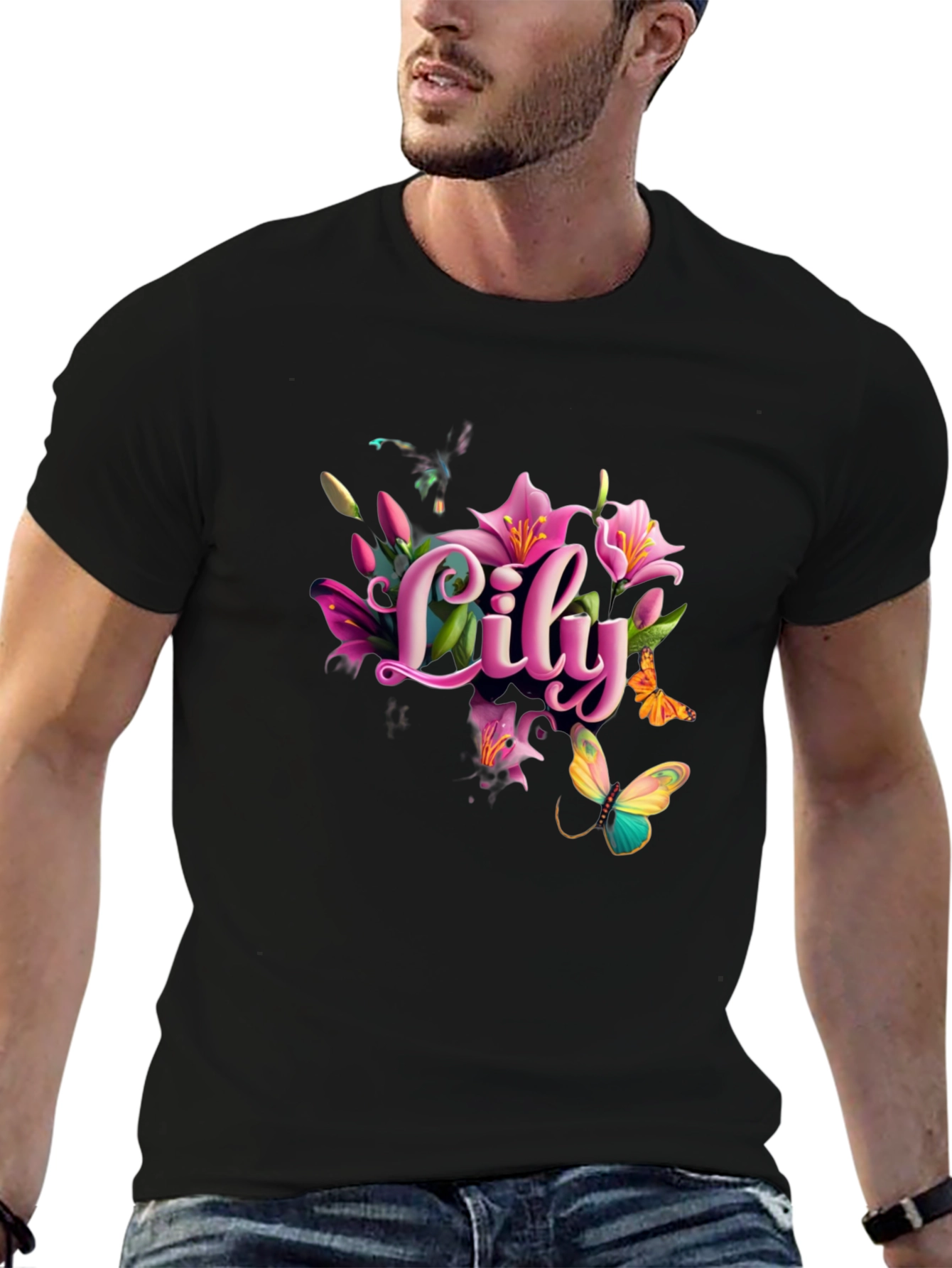 Lily Floral Butterfly Graphic T-Shirt