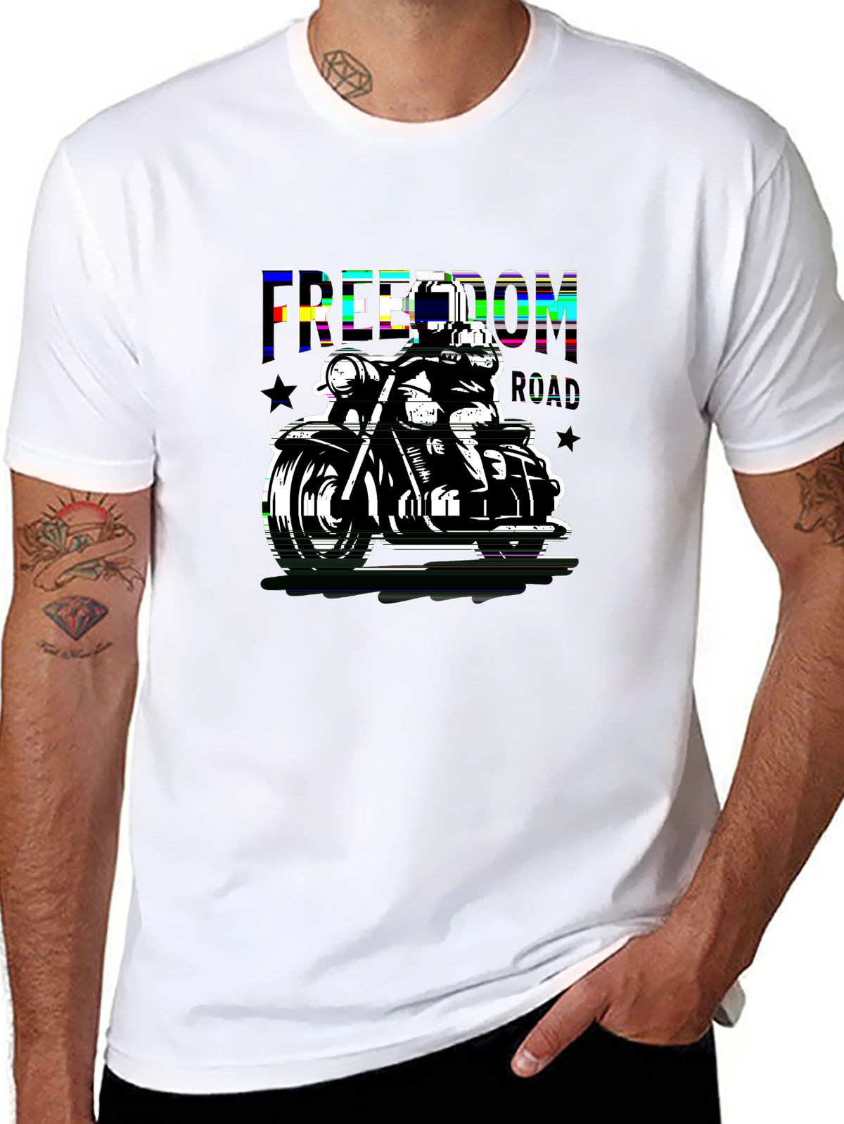 Glitch Art Motorbike Freedom Road T-Shirt
