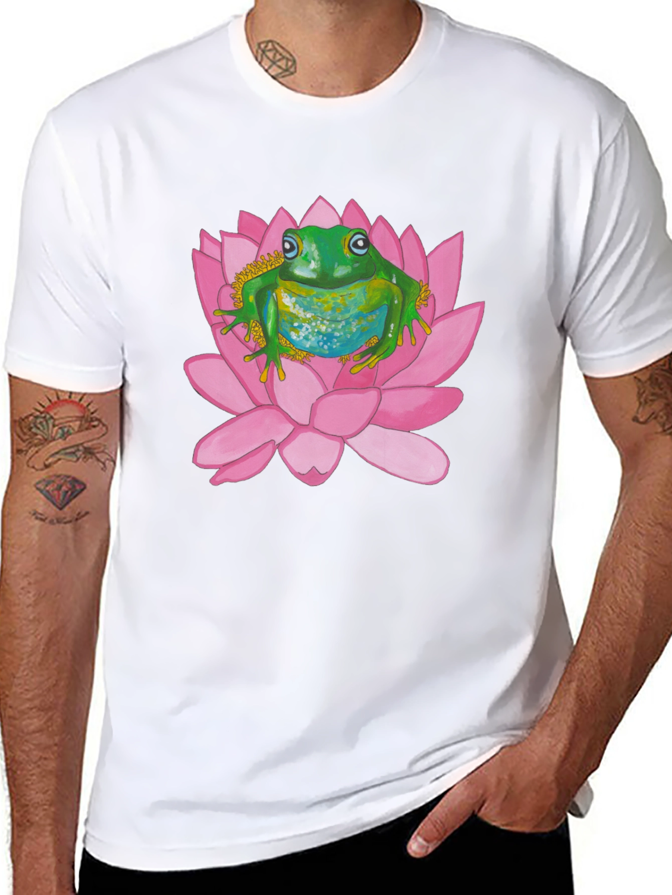 Frog on Lotus Flower Graphic T-Shirt