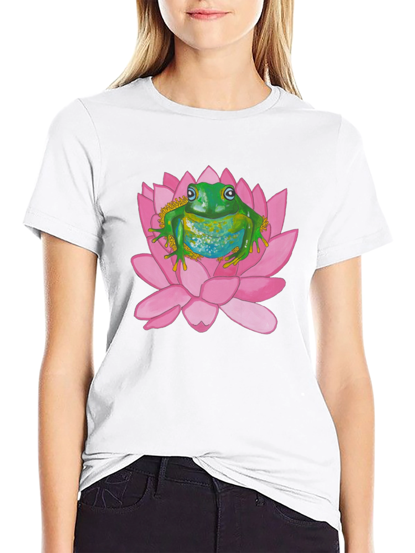 Frog on Lotus Flower Graphic T-Shirt
