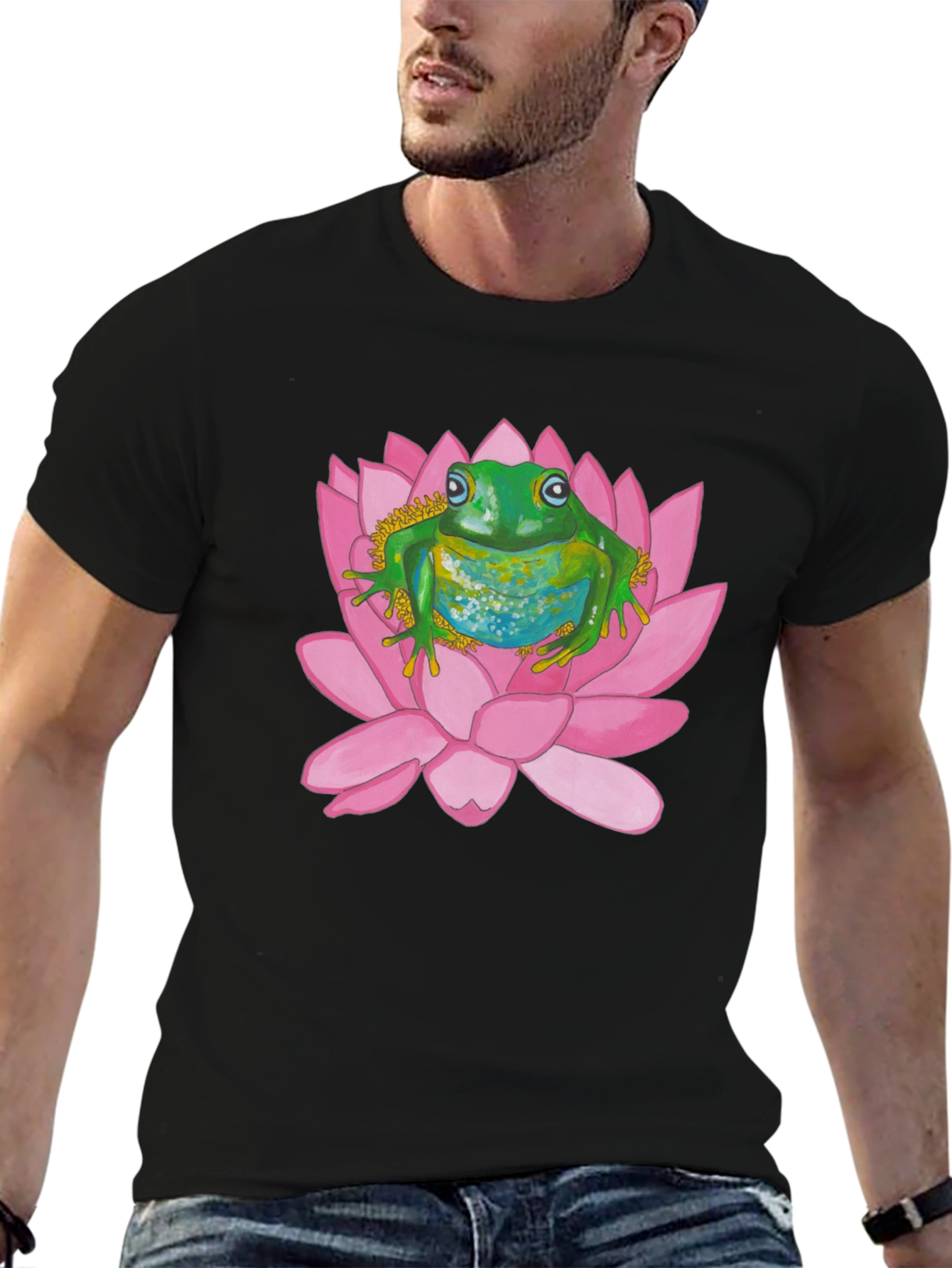 Frog on Lotus Flower Graphic T-Shirt