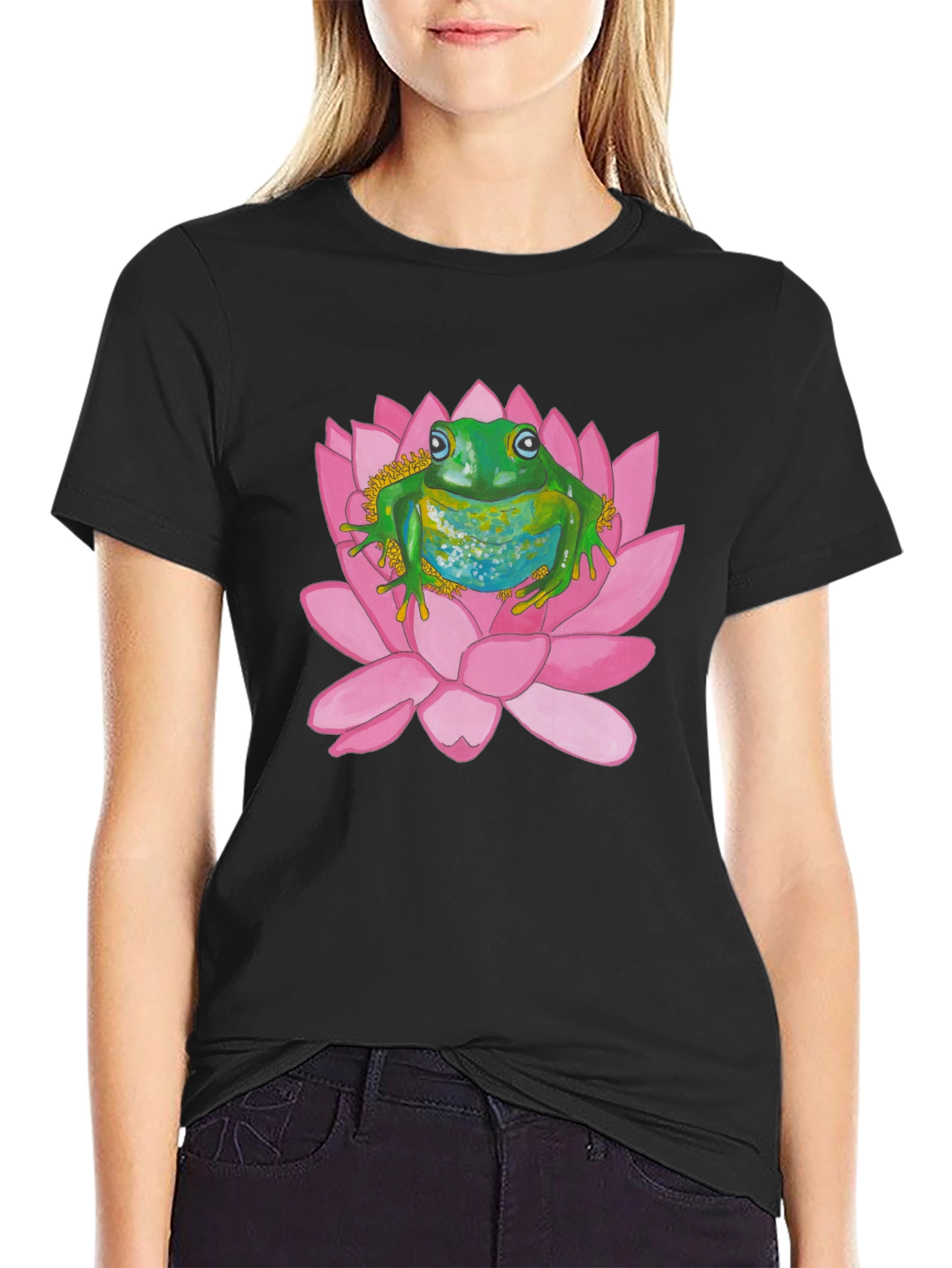 Frog on Lotus Flower Graphic T-Shirt