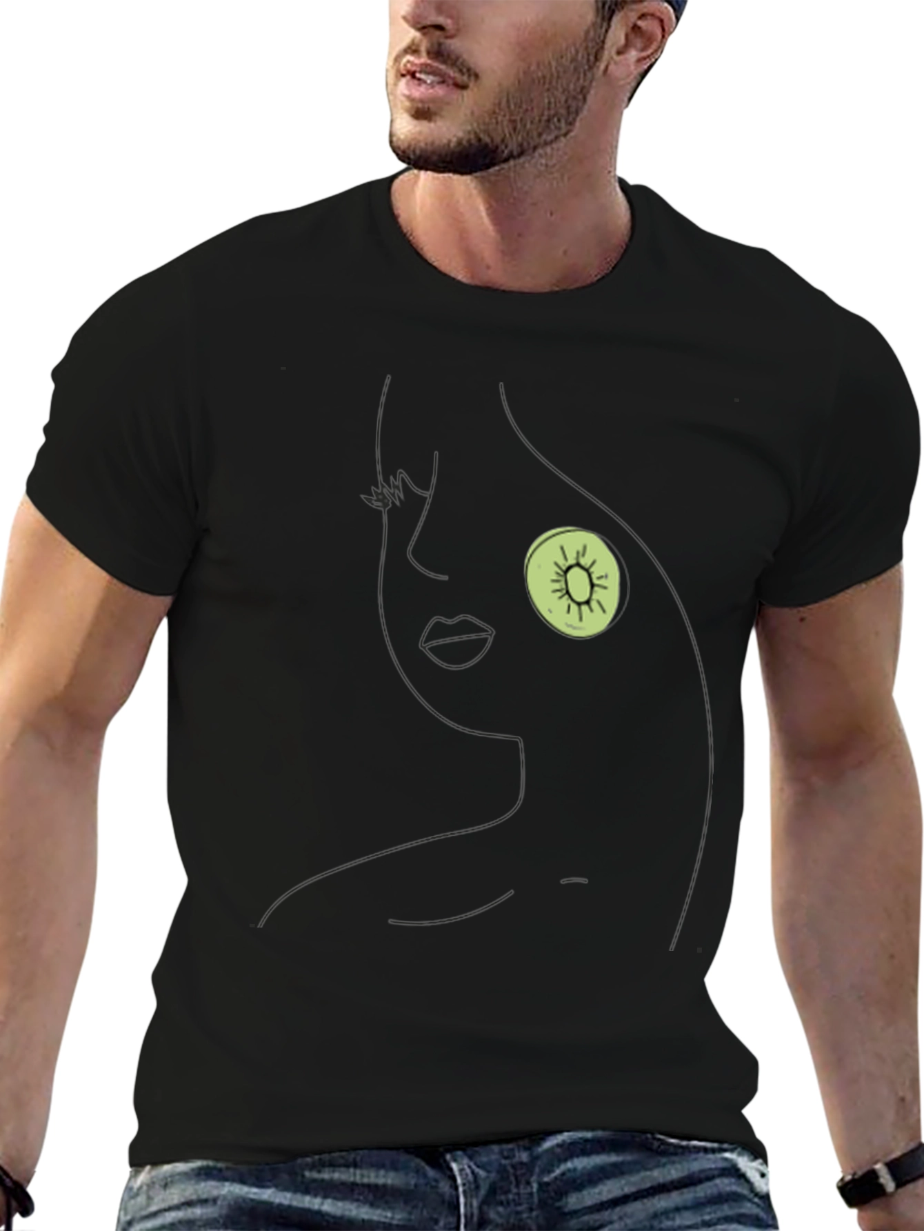 Abstract Kiwi Face Black T-Shirt