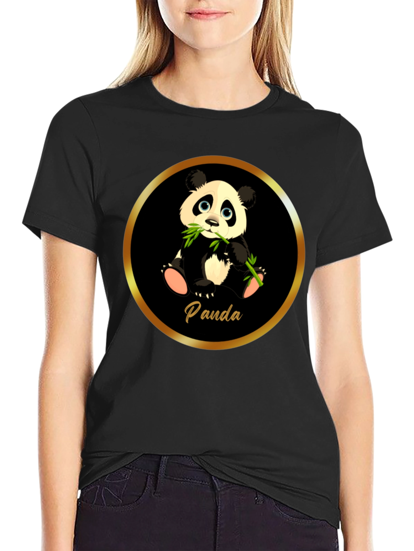Cute Panda T-Shirt - Black Cotton Tee