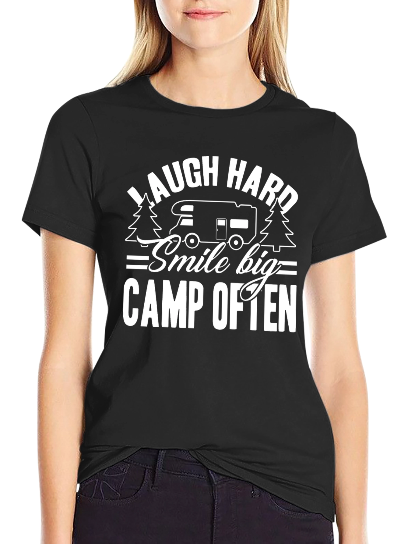 Laugh Hard Camp Often Black T-Shirt