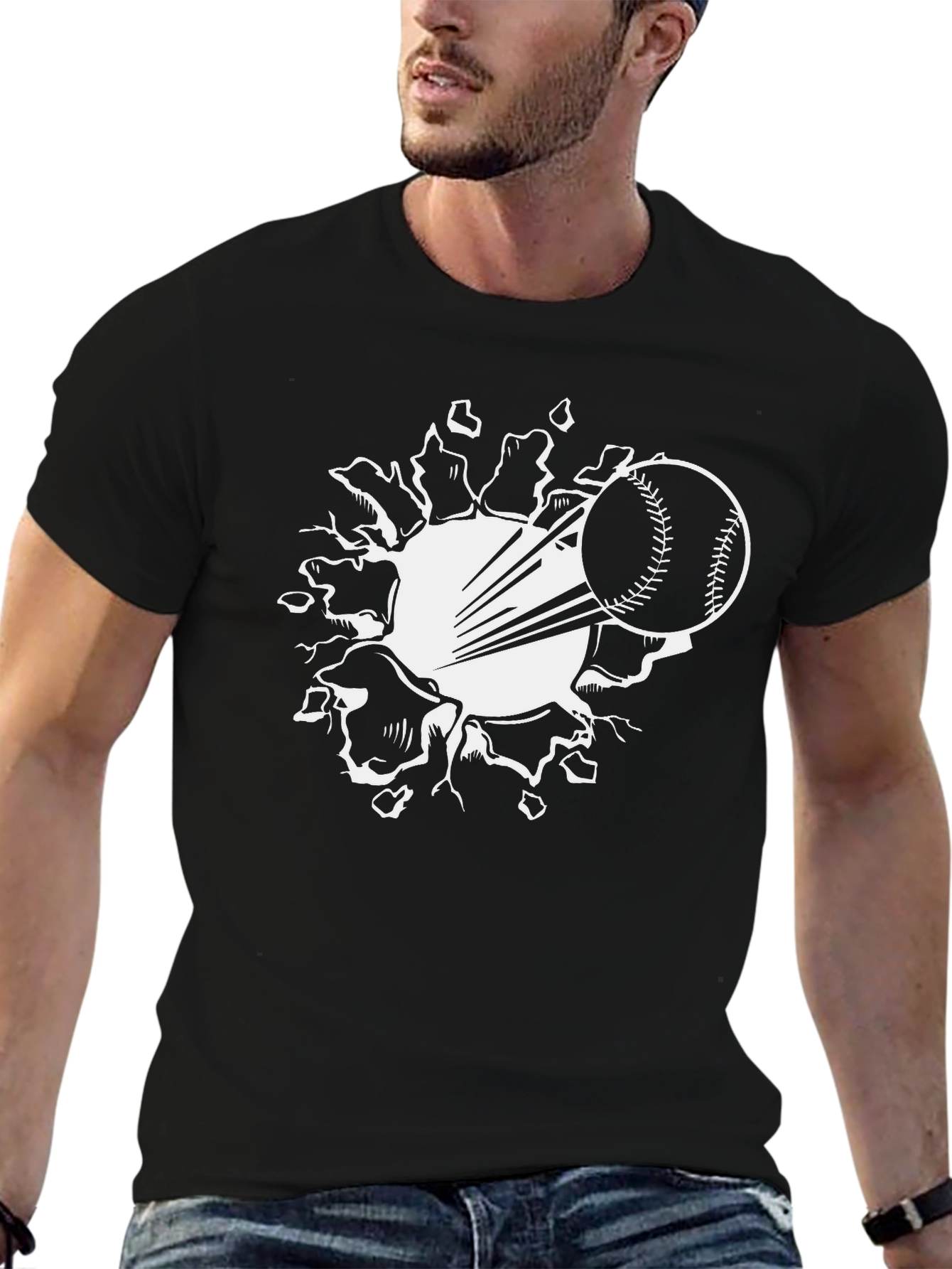Baseball Smash Graphic Tee - Black Cotton Blend