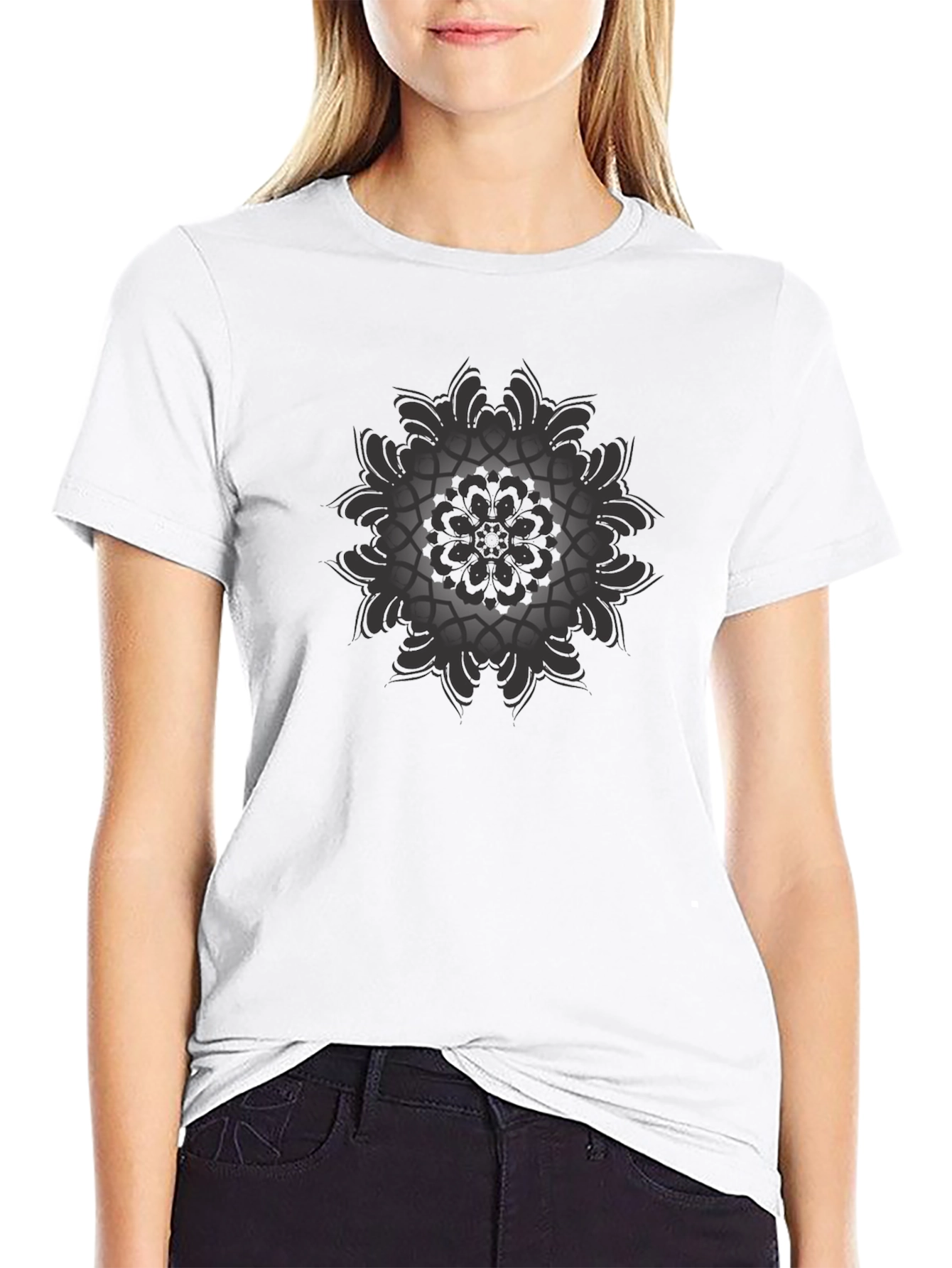 Black Mandala Graphic Print Mens T-Shirt