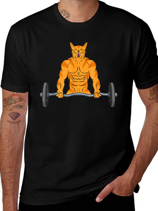 Muscle Cat Lifting Barbell Funny Graphic T-Shirt