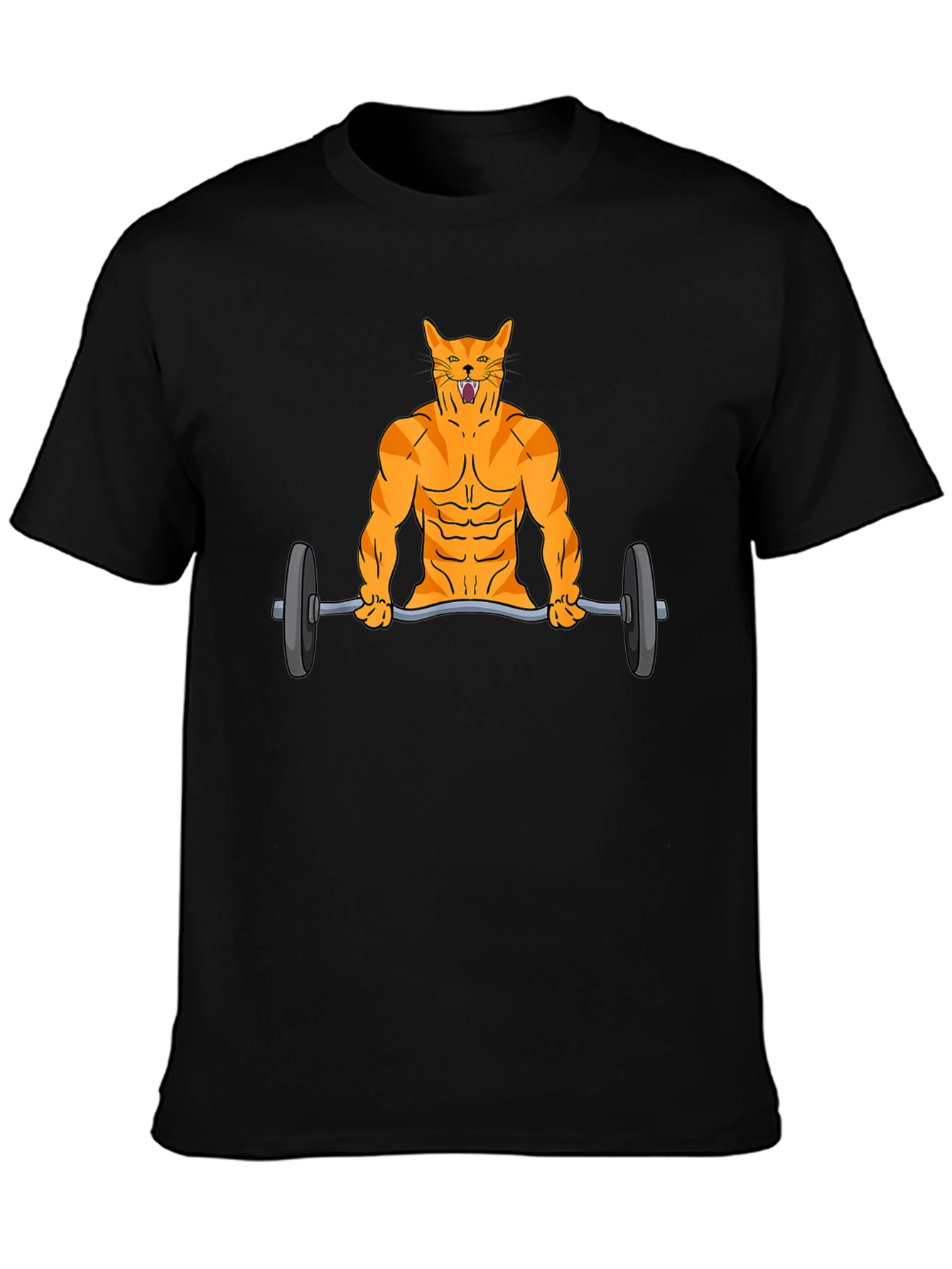 Muscle Cat Lifting Barbell Funny Graphic T-Shirt