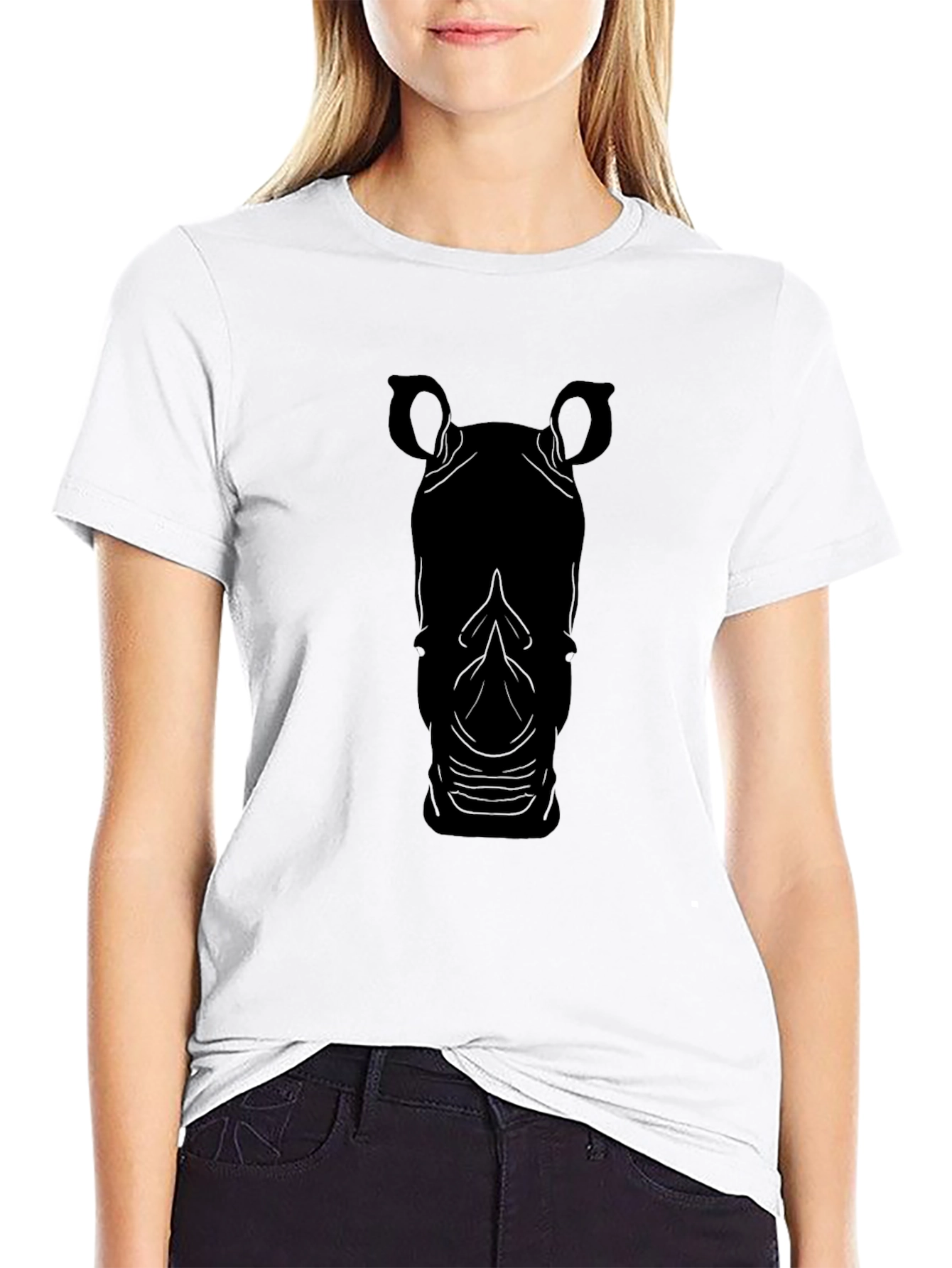 Rhino Silhouette Black T-Shirt - Stylish Animal Tee