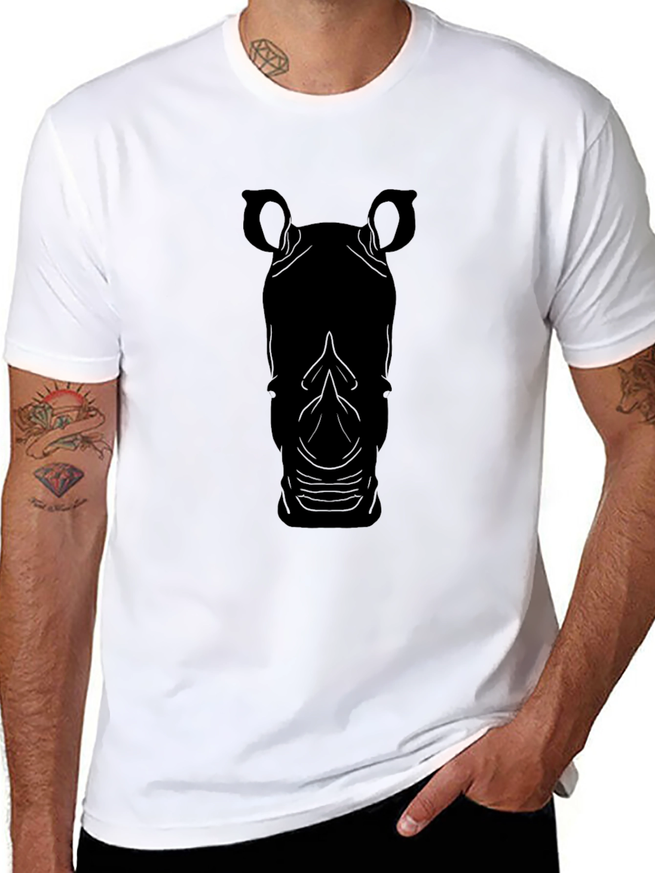 Rhino Silhouette Black T-Shirt - Stylish Animal Tee