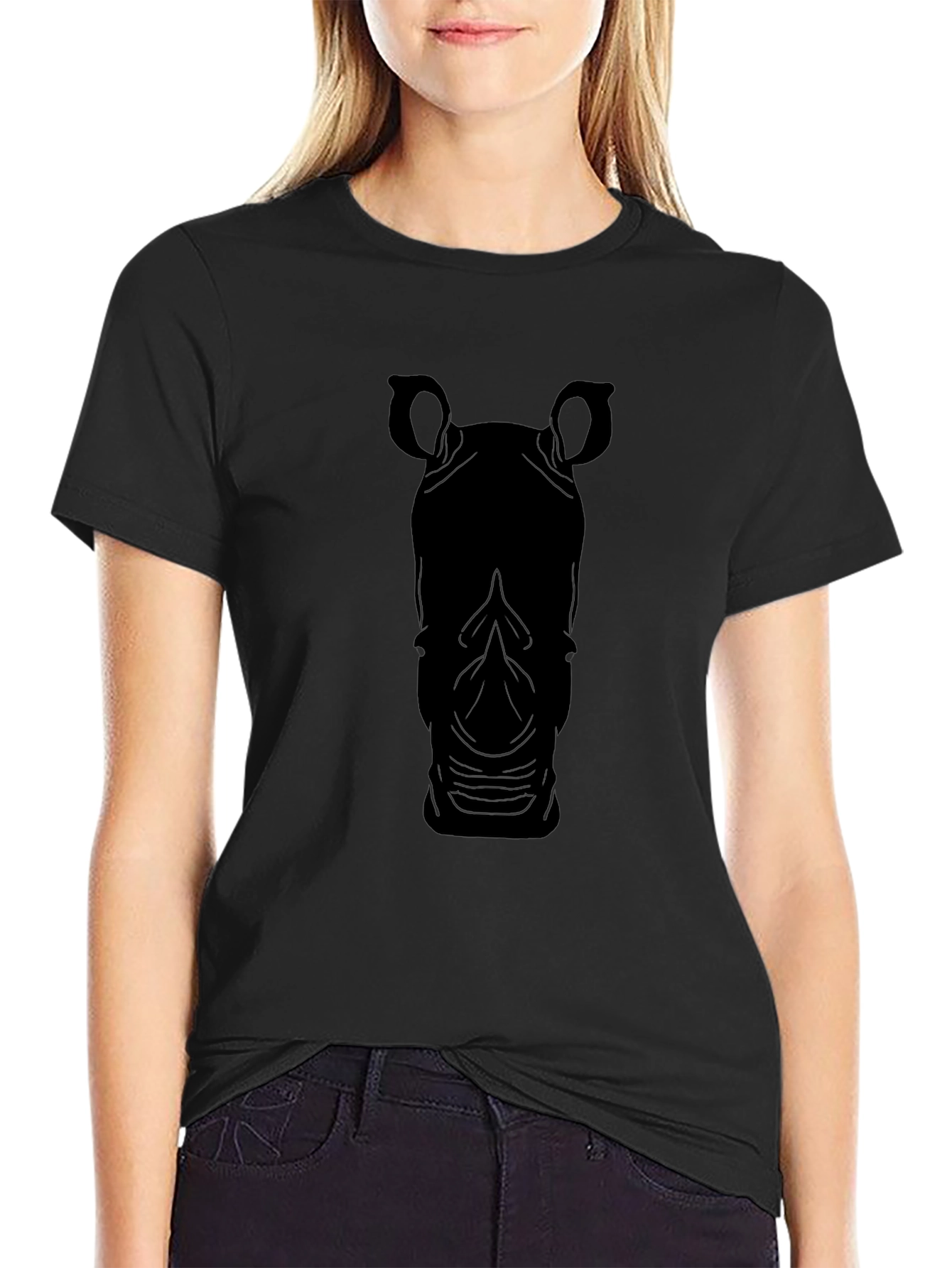 Rhino Silhouette Black T-Shirt - Stylish Animal Tee