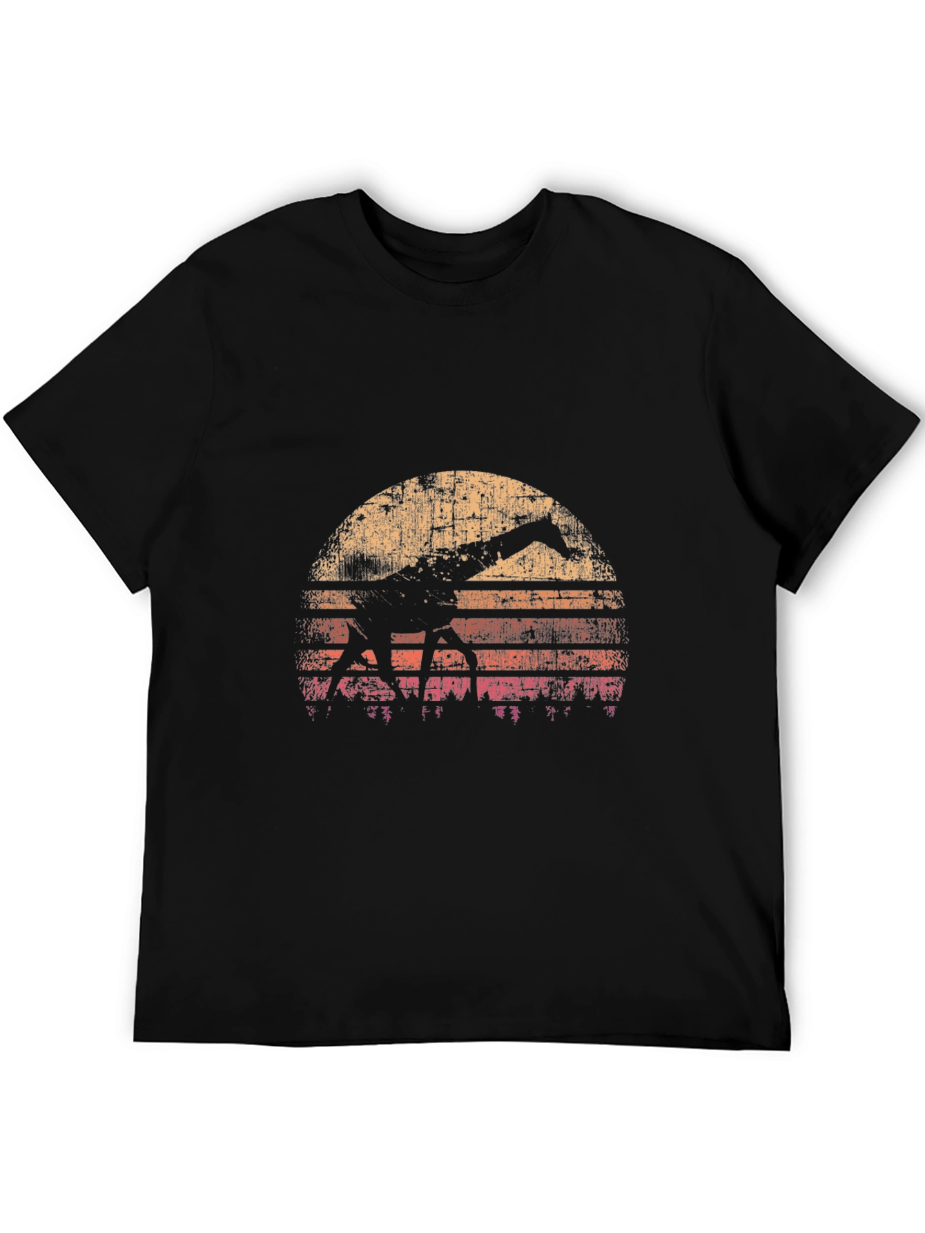 Retro Giraffe Sunset Black T-Shirt