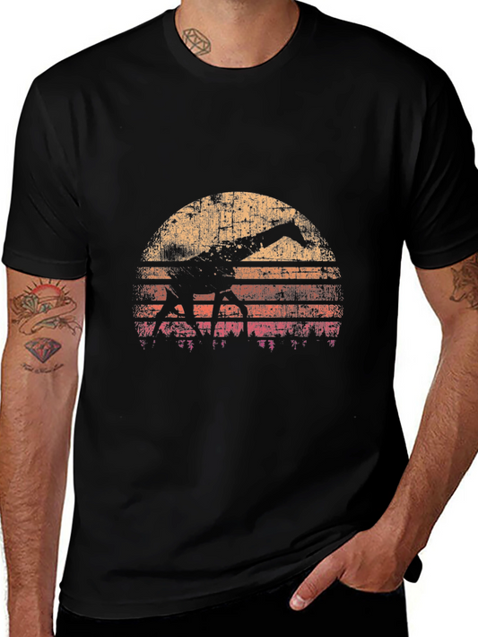 Retro Giraffe Sunset Black T-Shirt