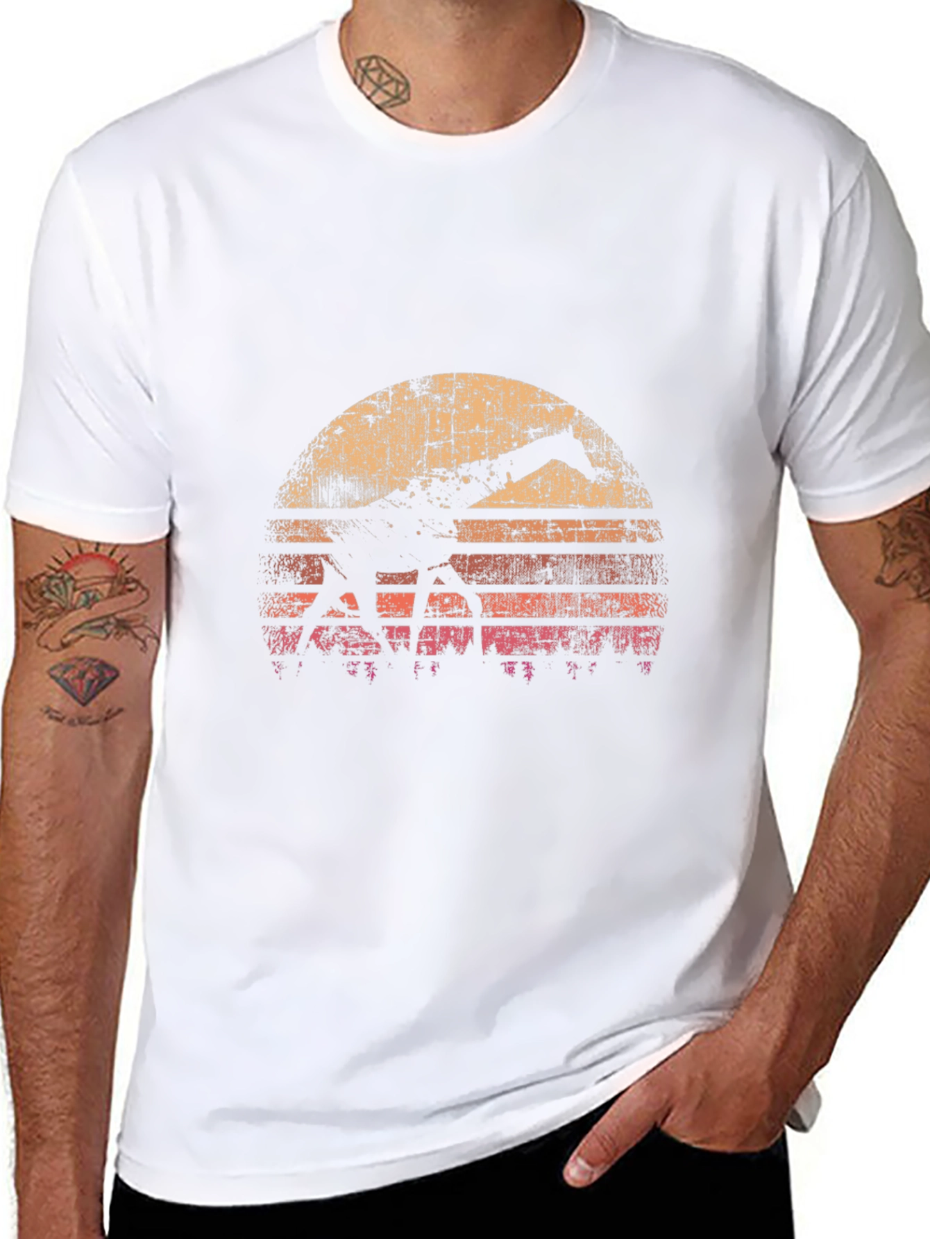 Retro Giraffe Sunset Black T-Shirt